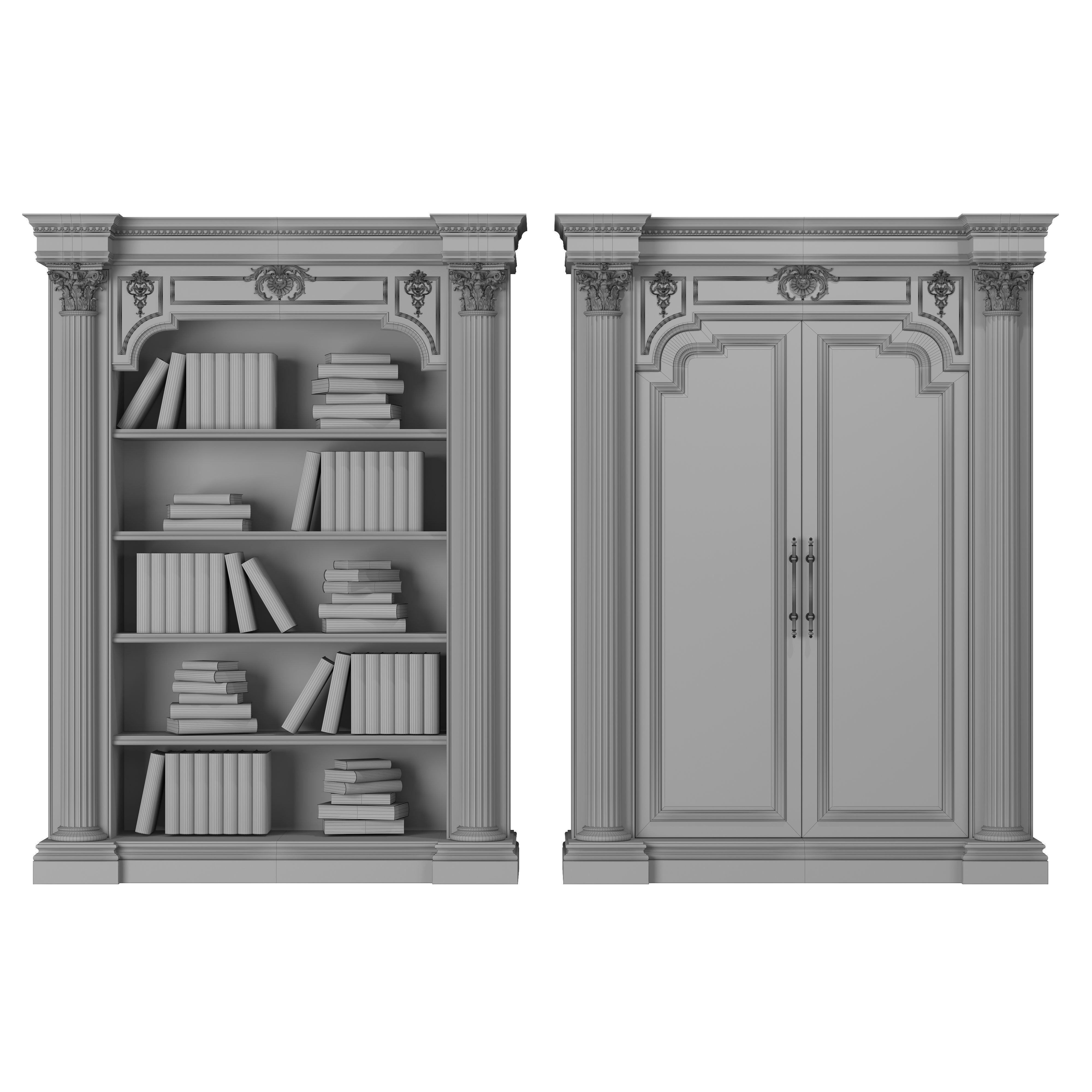 blk wood classical bookcase art 002 3D model_1