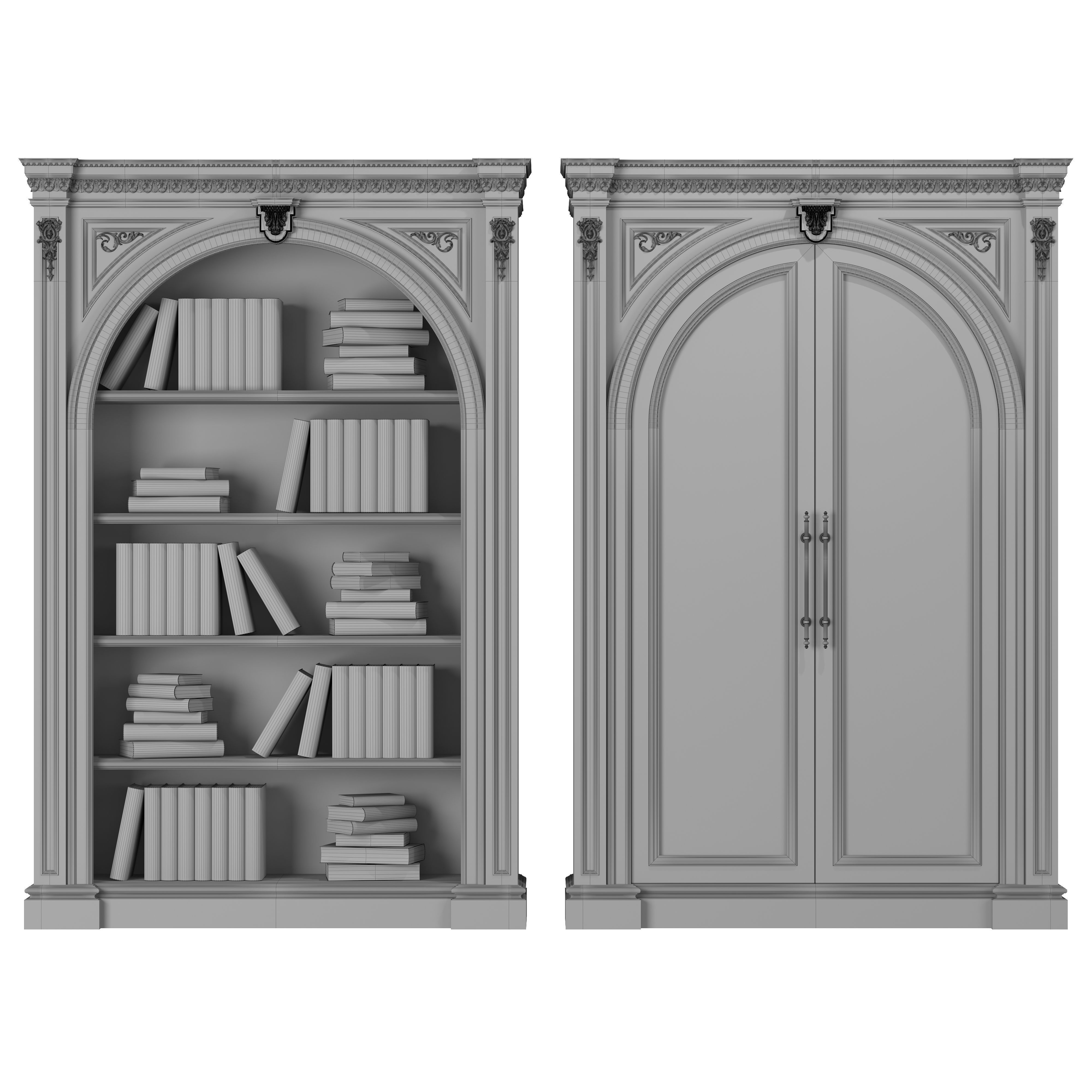 blk wood classical bookcase art 0014 3D model_1