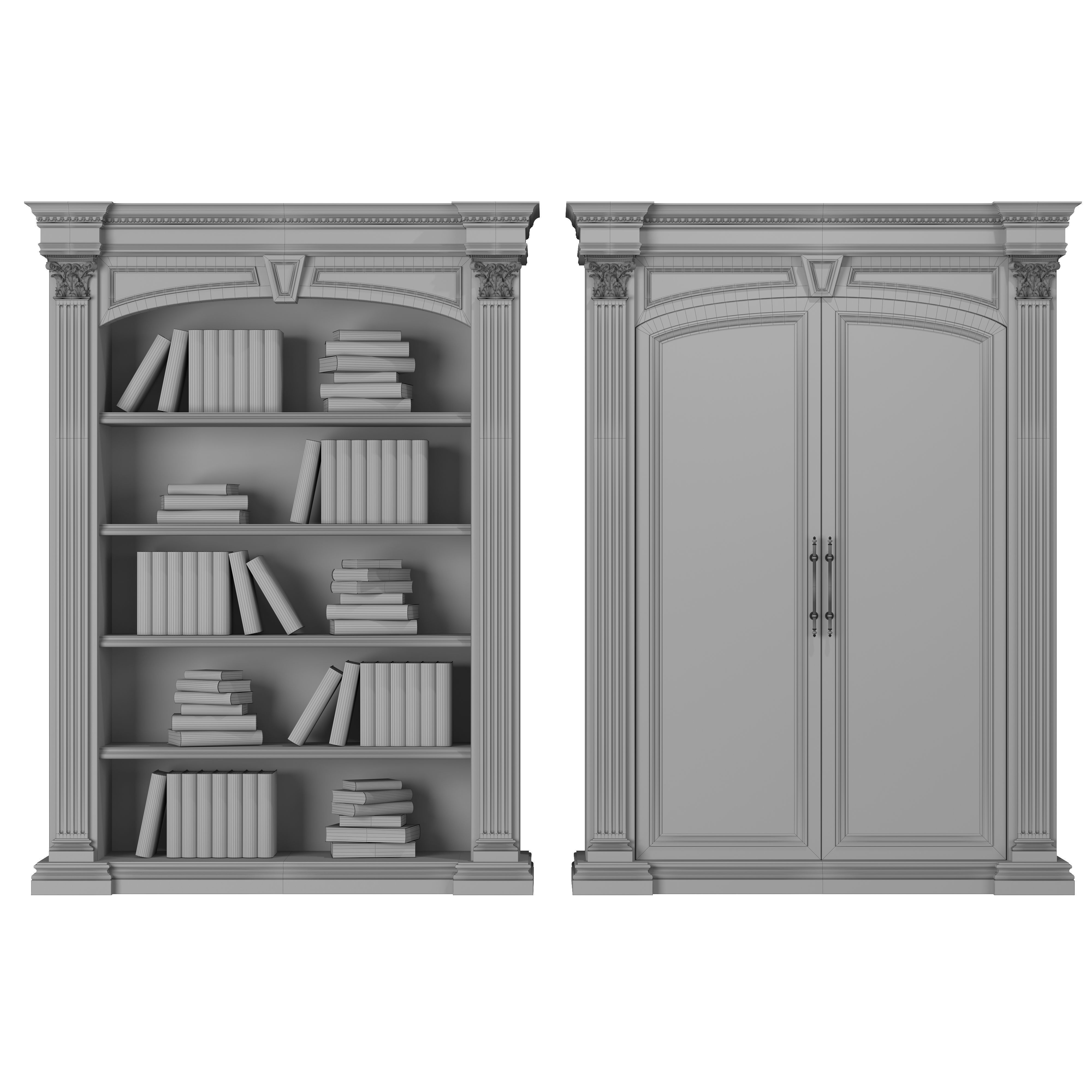 blk wood classical bookcase art 0013 3D model_1