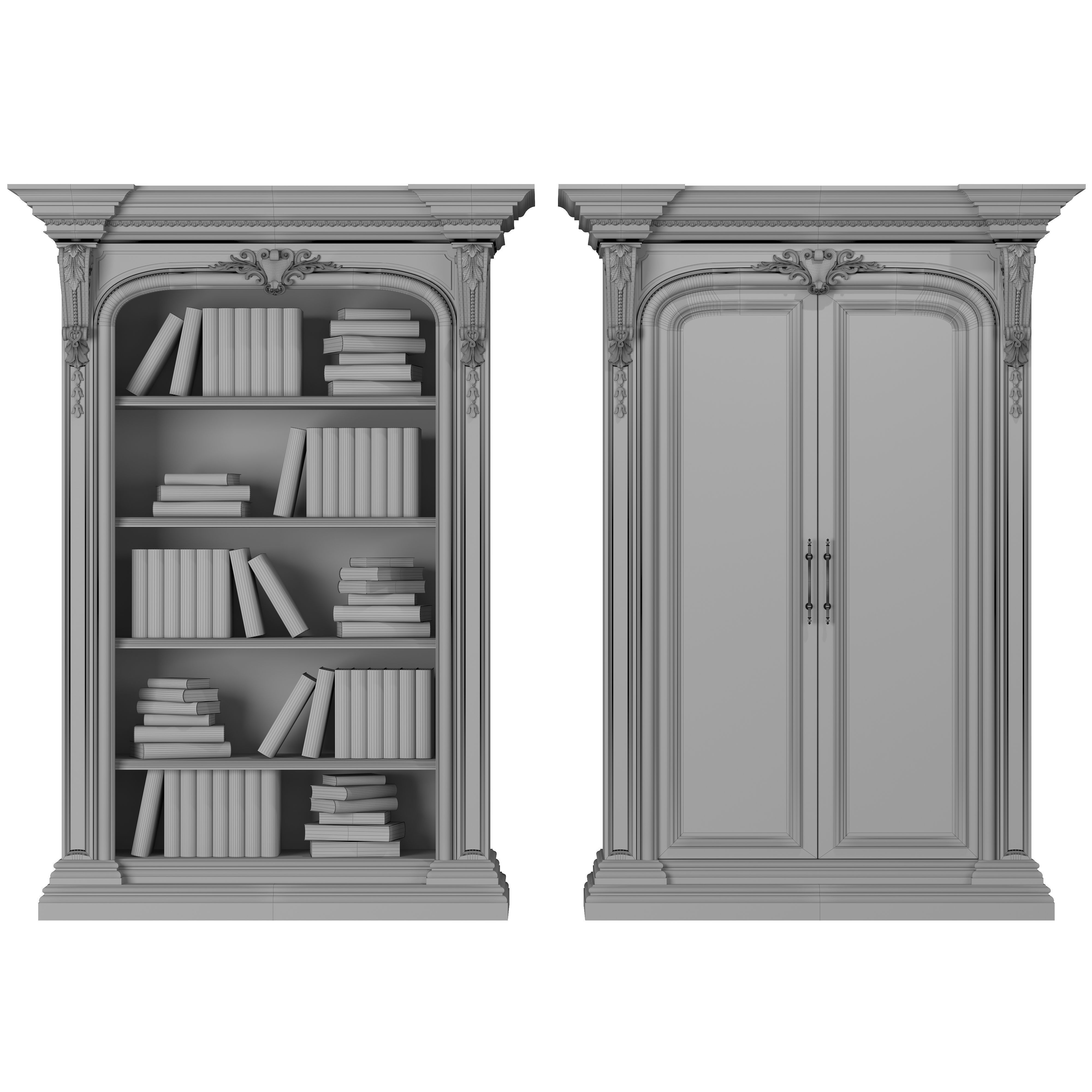 blk wood classical bookcase art 0011 3D model_1