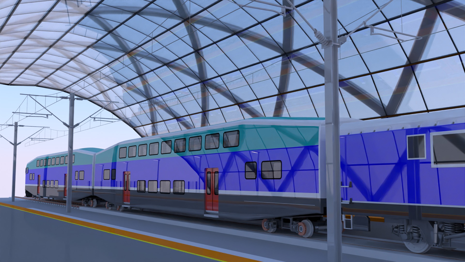 Station with BiLevel train III 3D model_9