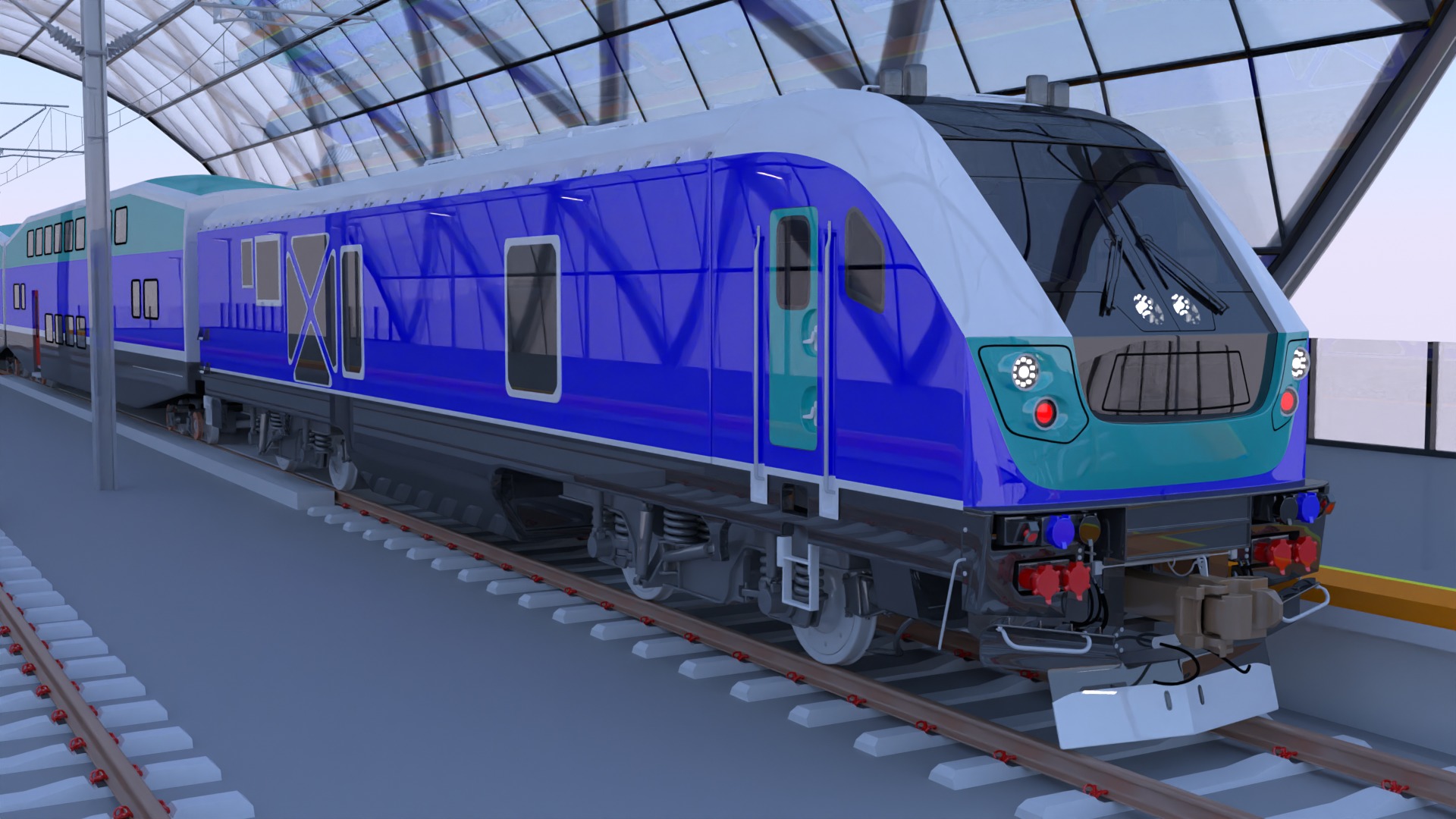 Station with BiLevel train III 3D model_6
