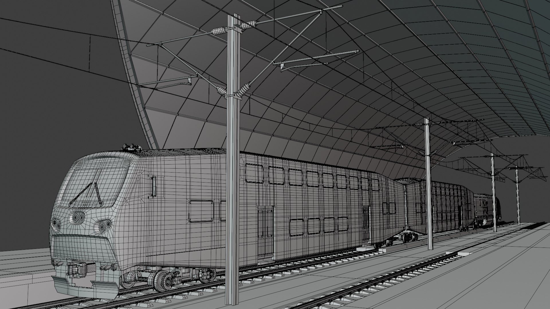 Station with BiLevel train III 3D model_2