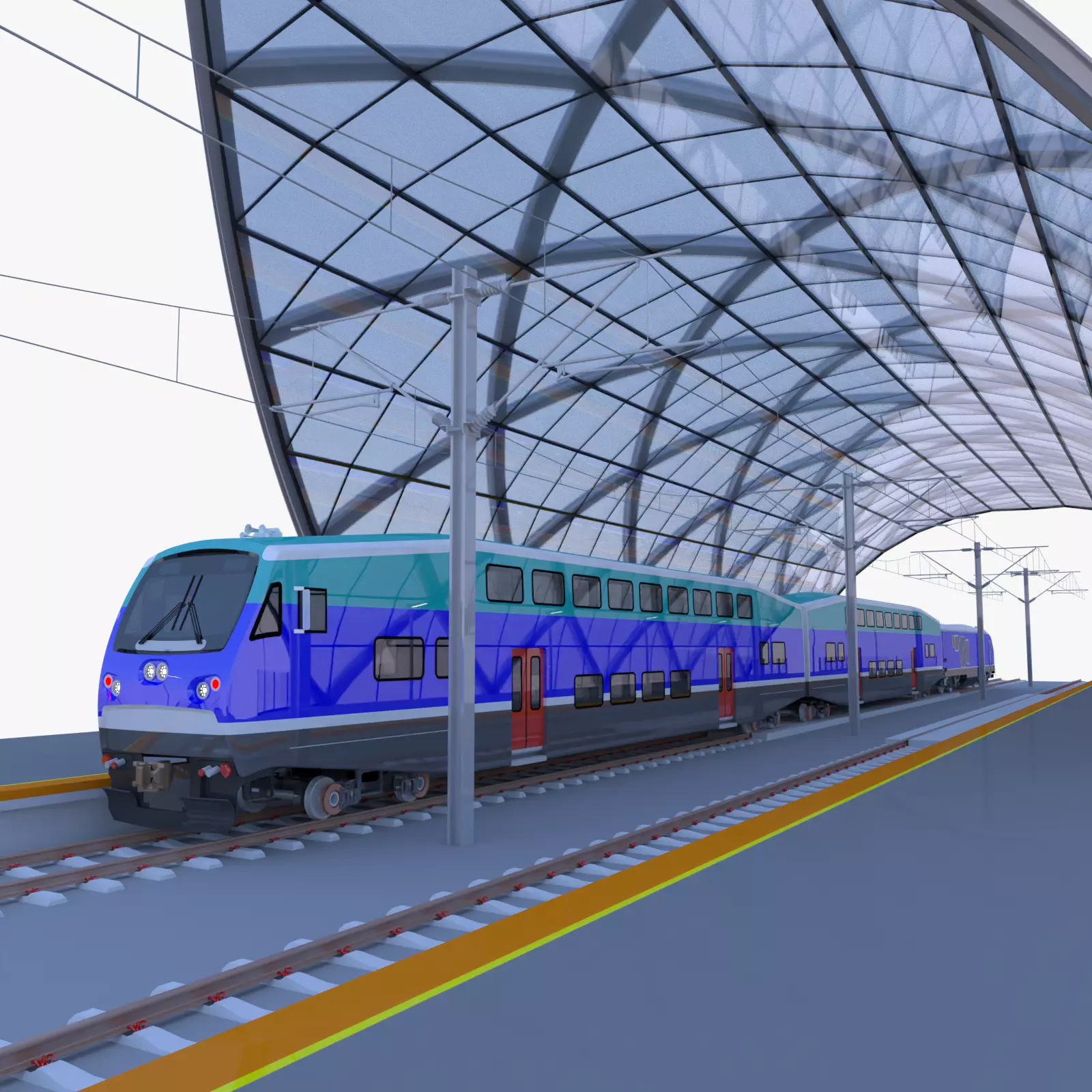 Station with BiLevel train III 3D model_0
