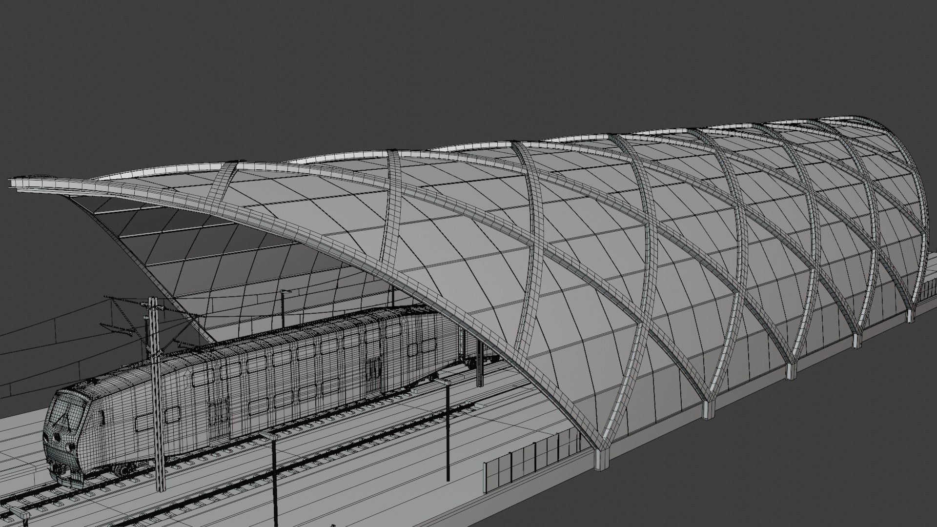 Station with BiLevel train III 3D model_5