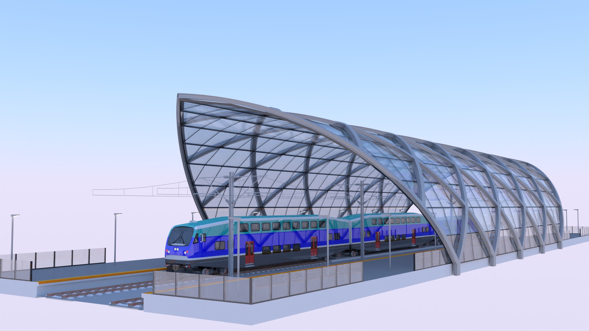 Station with BiLevel train III 3D model_3