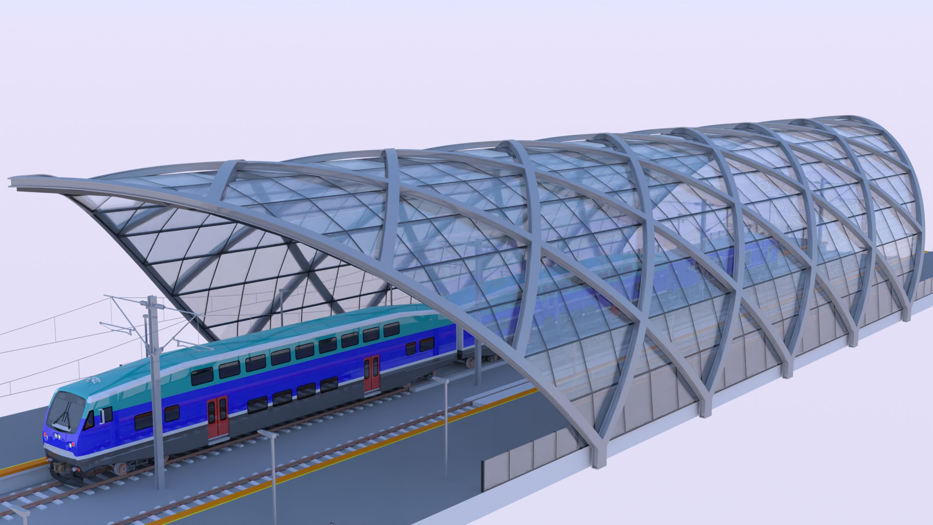 Station with BiLevel train III 3D model_4