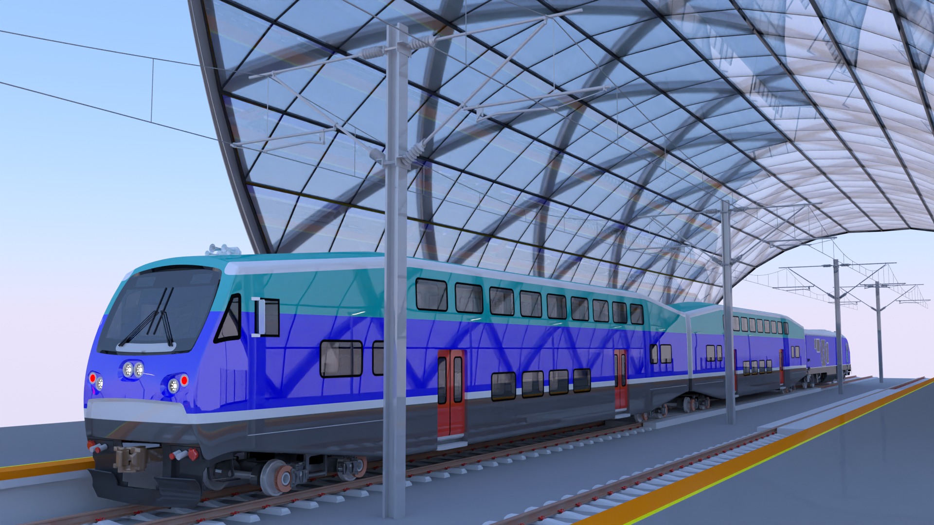 Station with BiLevel train III 3D model_1