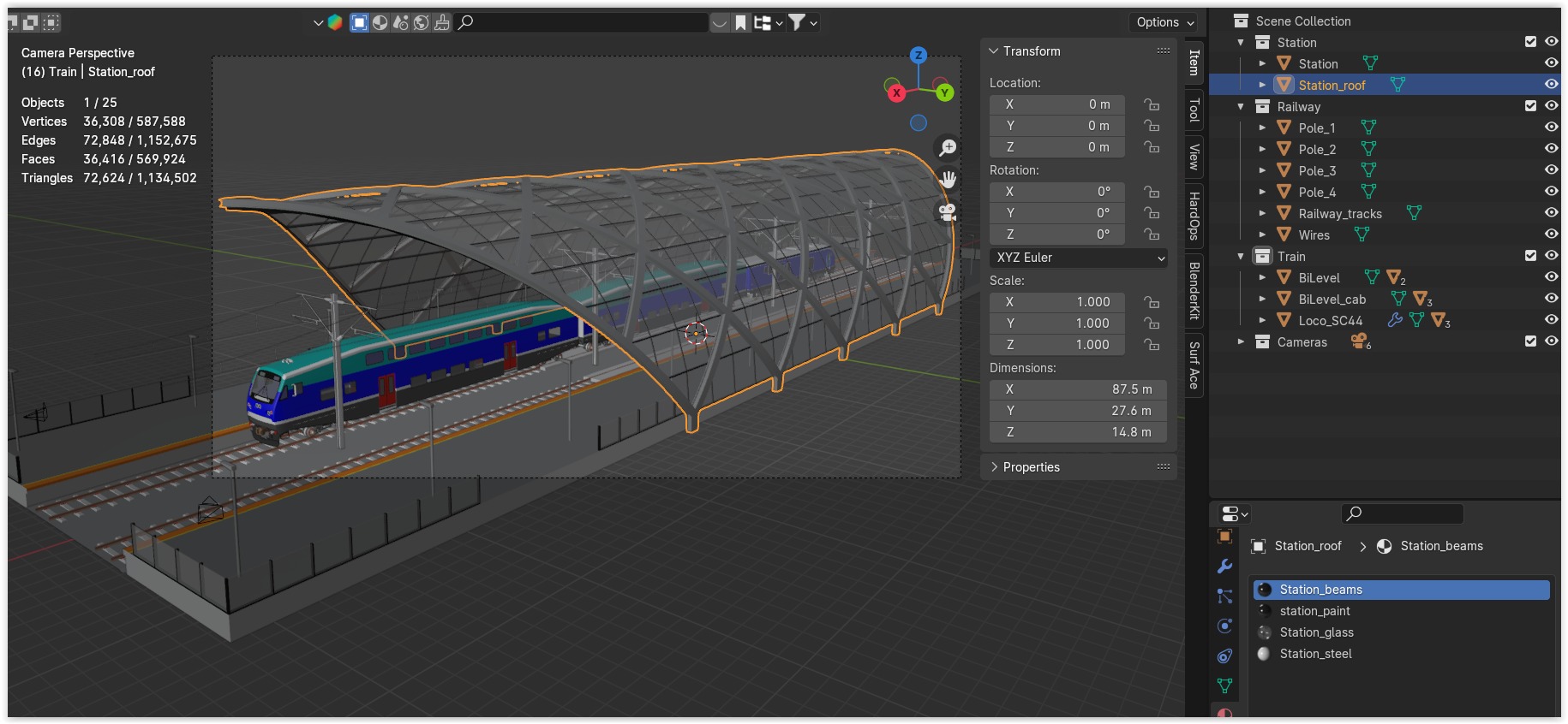 Station with BiLevel train III 3D model_12