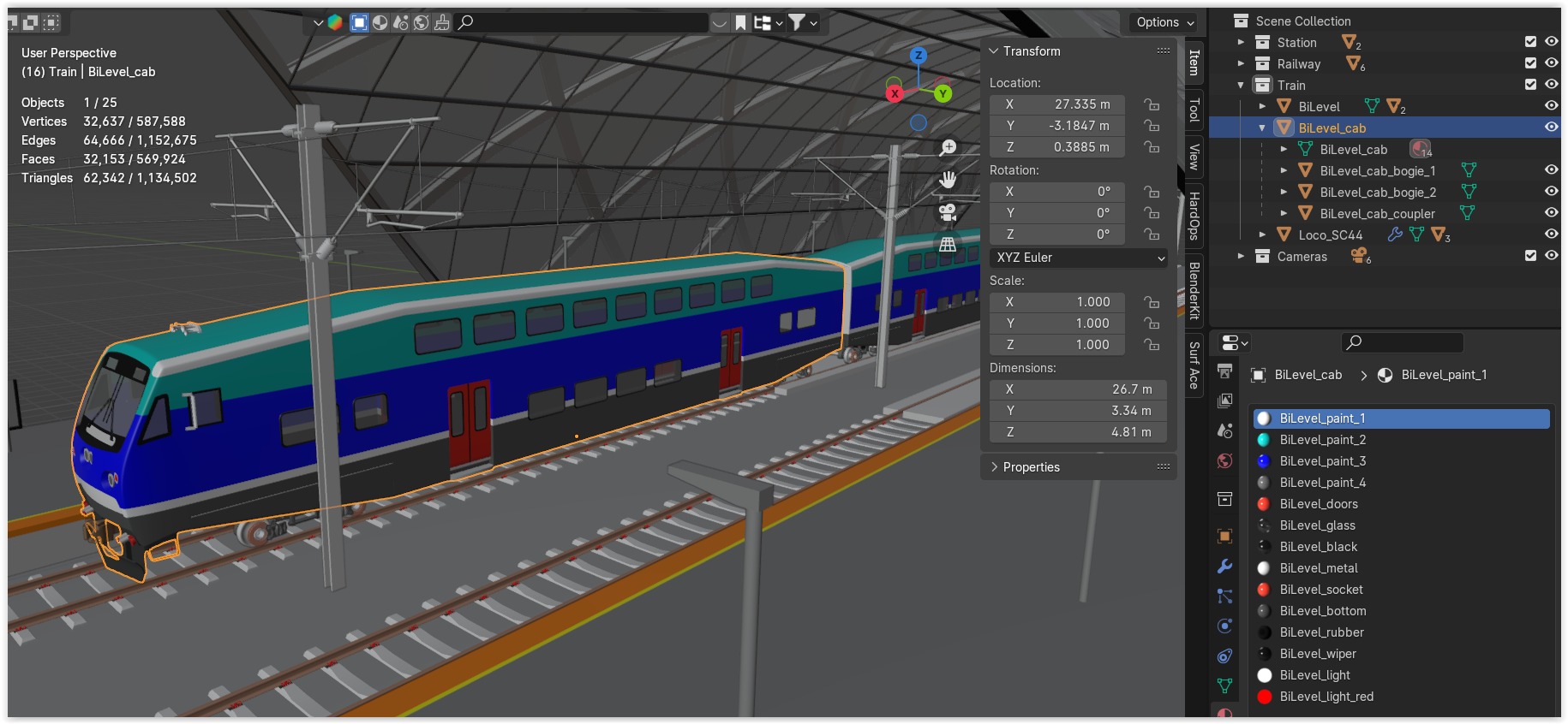 Station with BiLevel train III 3D model_13