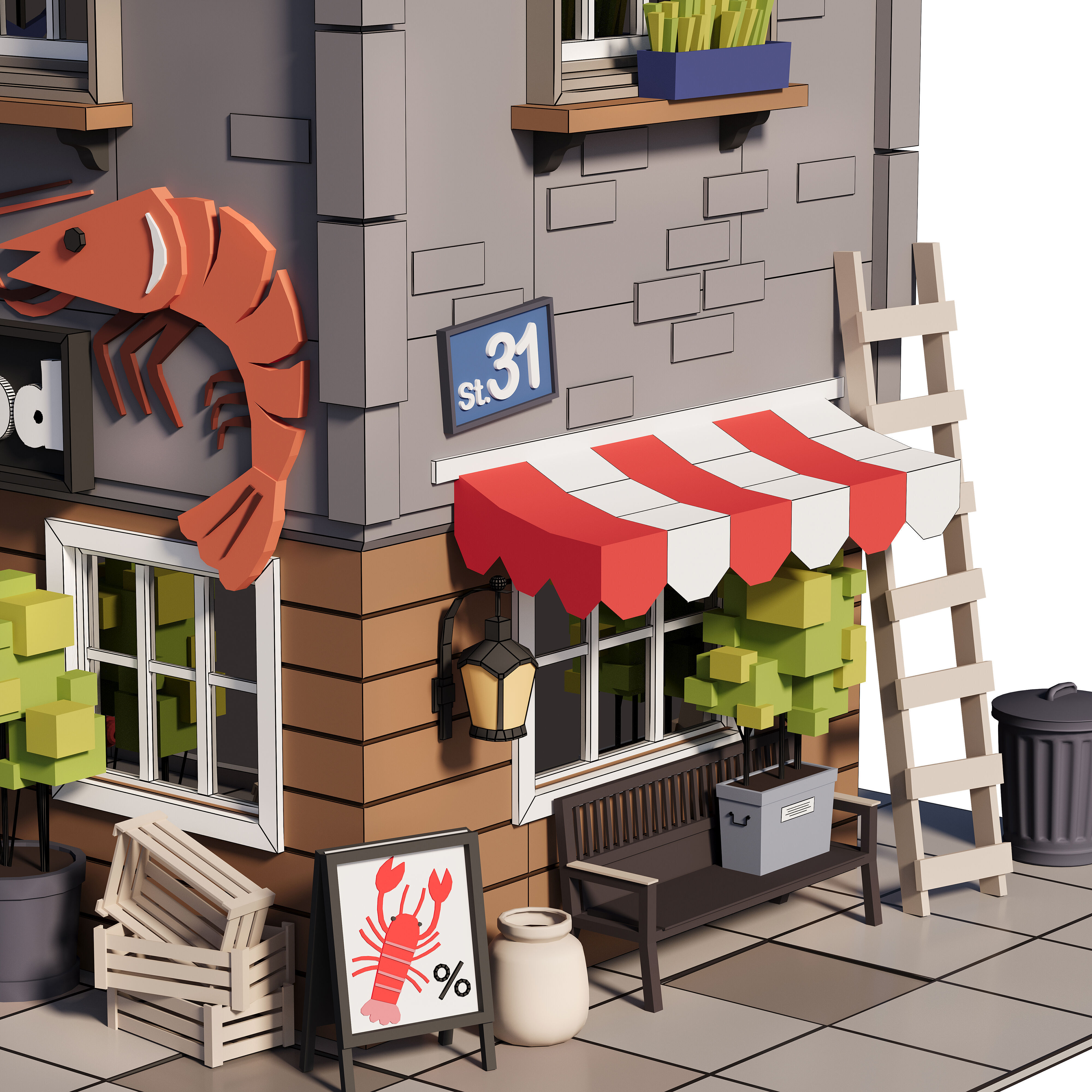 Cartoon House 01 Low-poly Building Low-poly 3D model_1