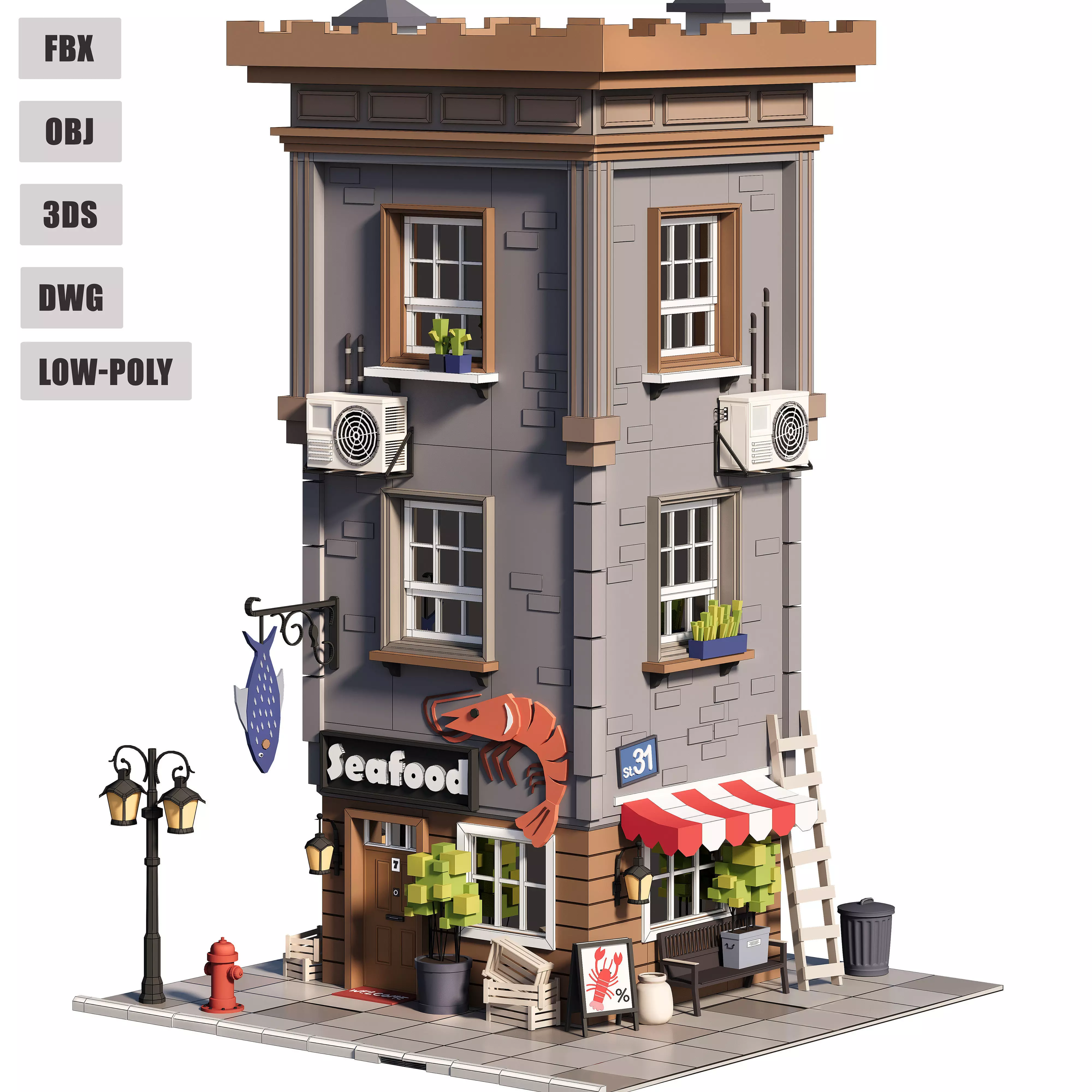 Cartoon House 01 Low-poly Building Low-poly 3D model_0