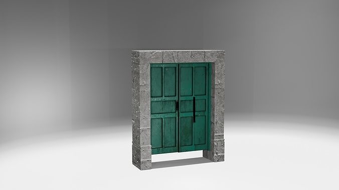 Puerta Antigua de Madera con columnas de piedra 3D model