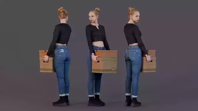 Moving Day with Style - Office Casual Woman with Box 3D model