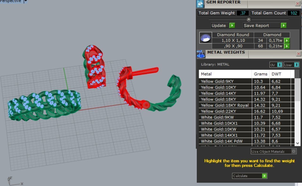 Cuban ring earrings set diamond 3D print model_3