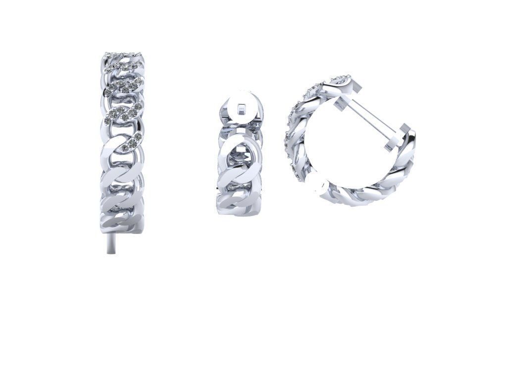 Cuban ring earrings set diamond 3D print model_2