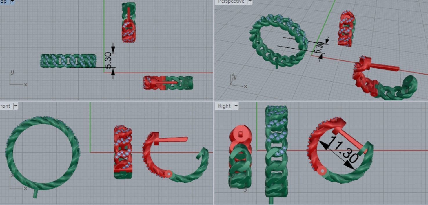 Cuban ring earrings set diamond 3D print model_4