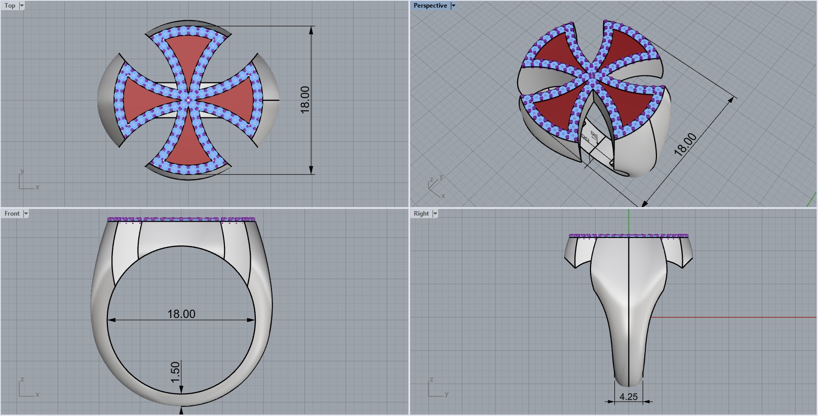Cross man signet ring model 1028 3D print model_3