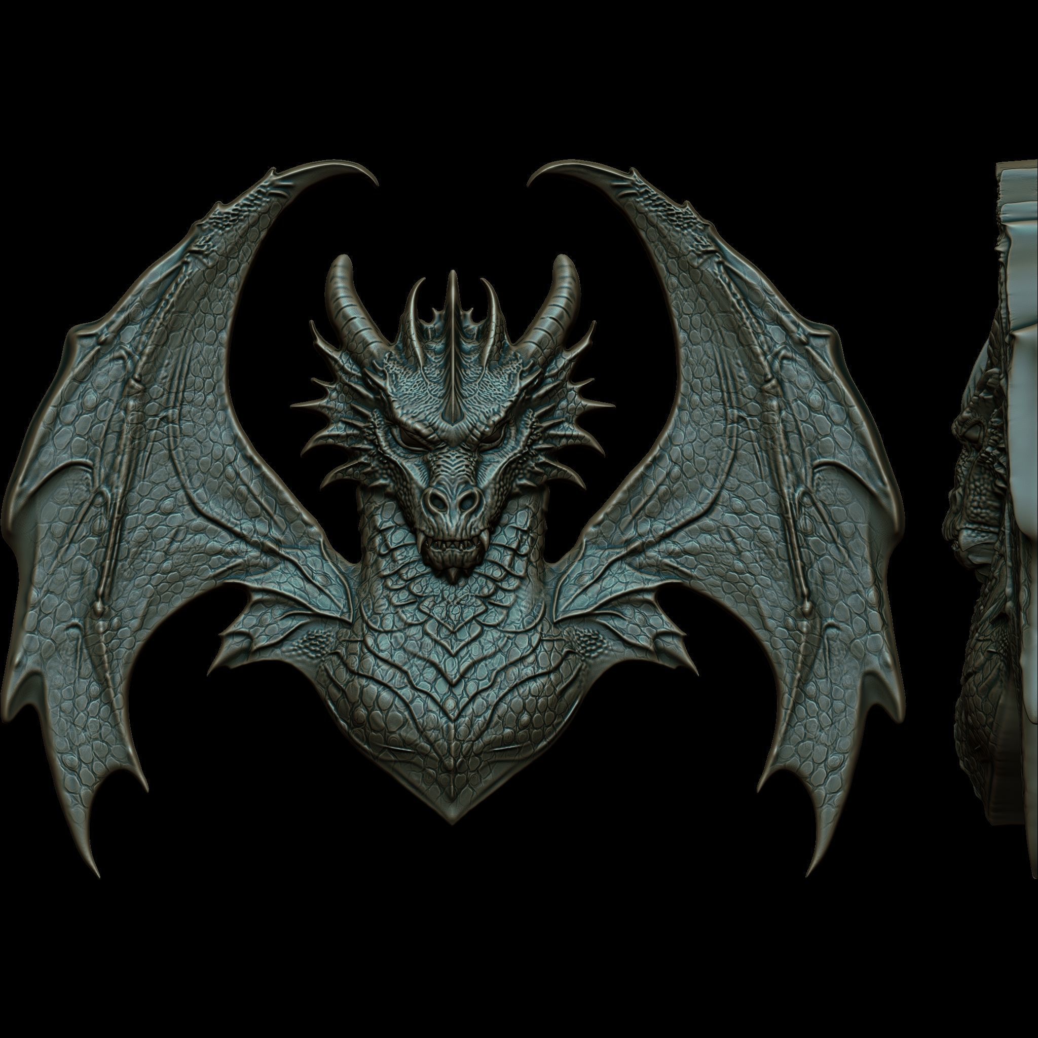 Dragon Head Relief No4 STL file for 3d Printing or CNC 3D print model_4