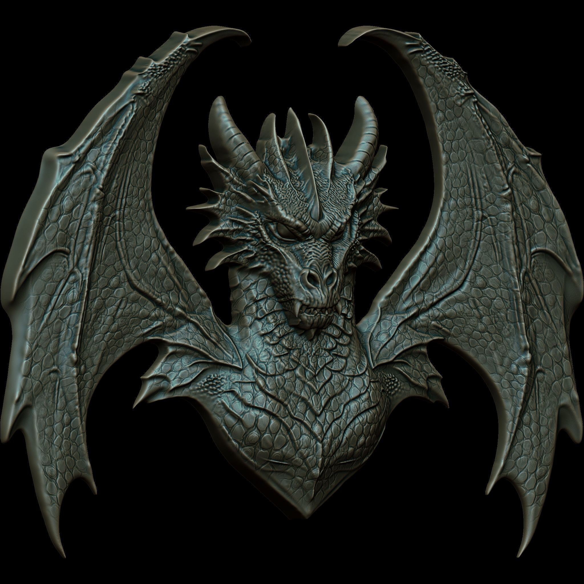 Dragon Head Relief No4 STL file for 3d Printing or CNC 3D print model_6