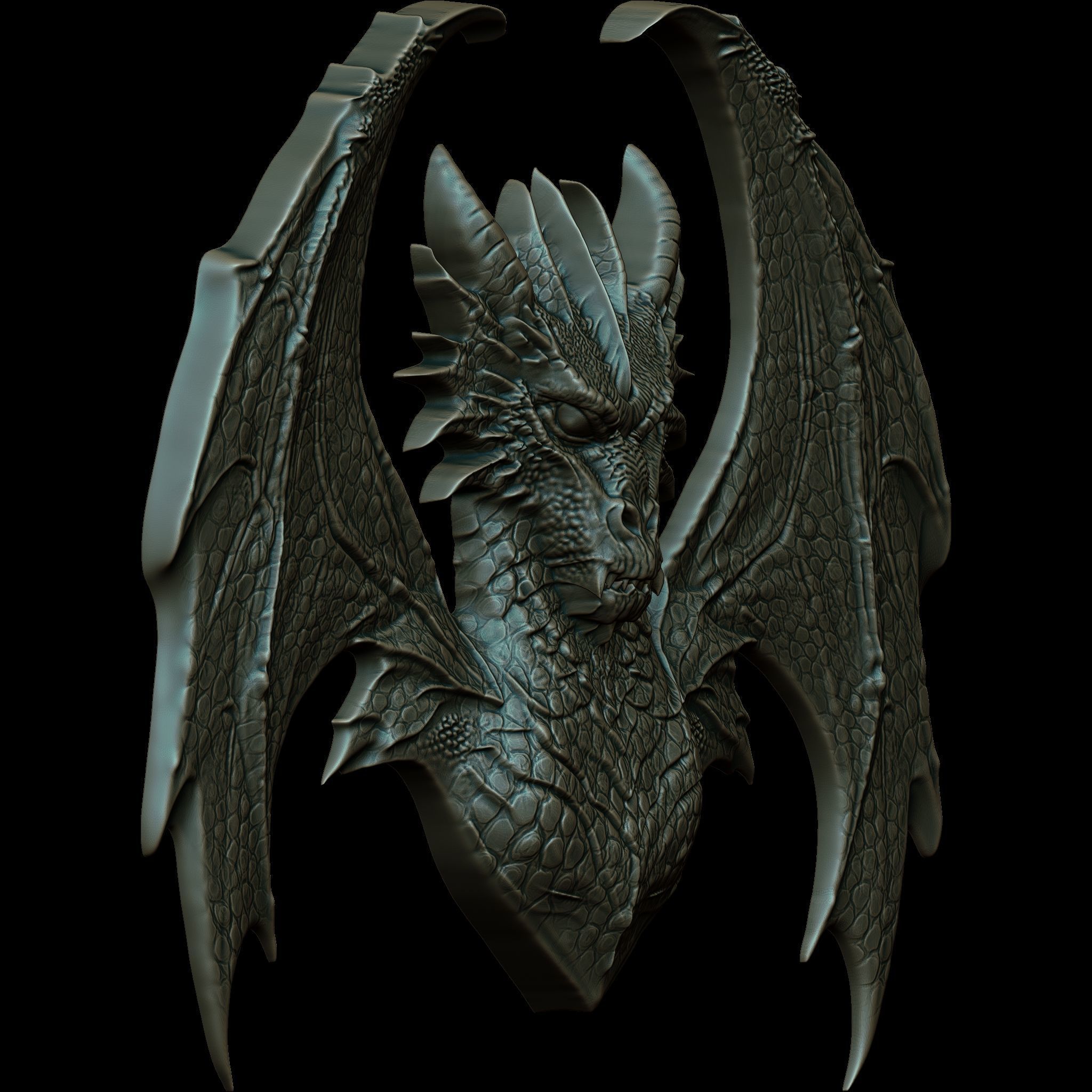 Dragon Head Relief No4 STL file for 3d Printing or CNC 3D print model_7