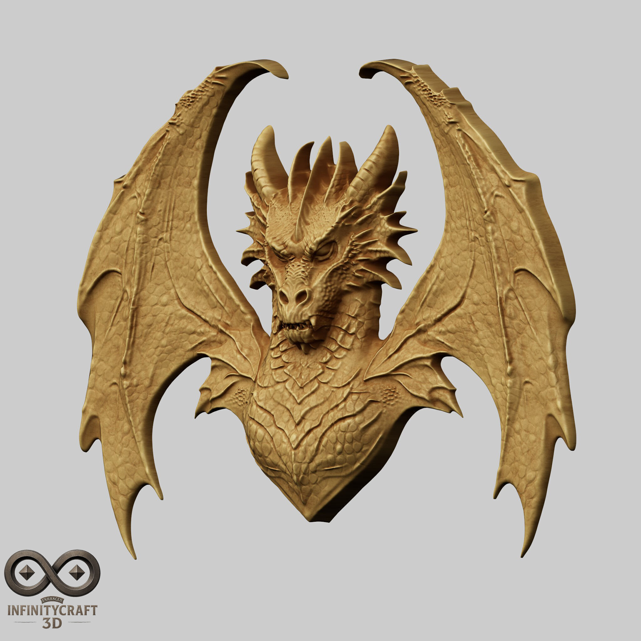 Dragon Head Relief No4 STL file for 3d Printing or CNC 3D print model_3