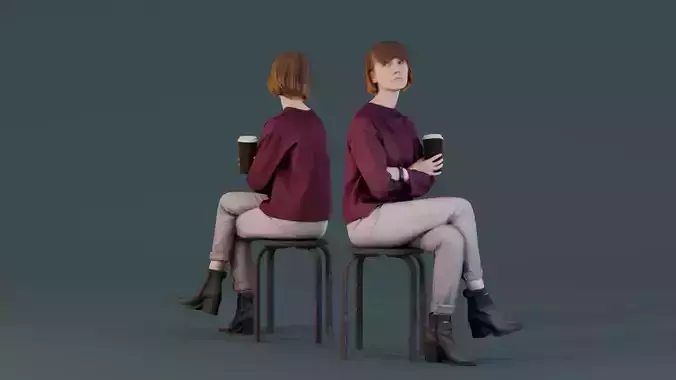Casual Woman Seated with Coffee Cup 3D model