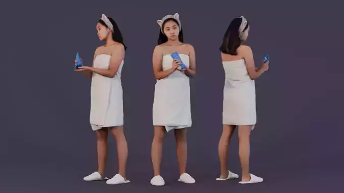 Morning Bliss - Girl in Towel with Headband and Skincare Bottle