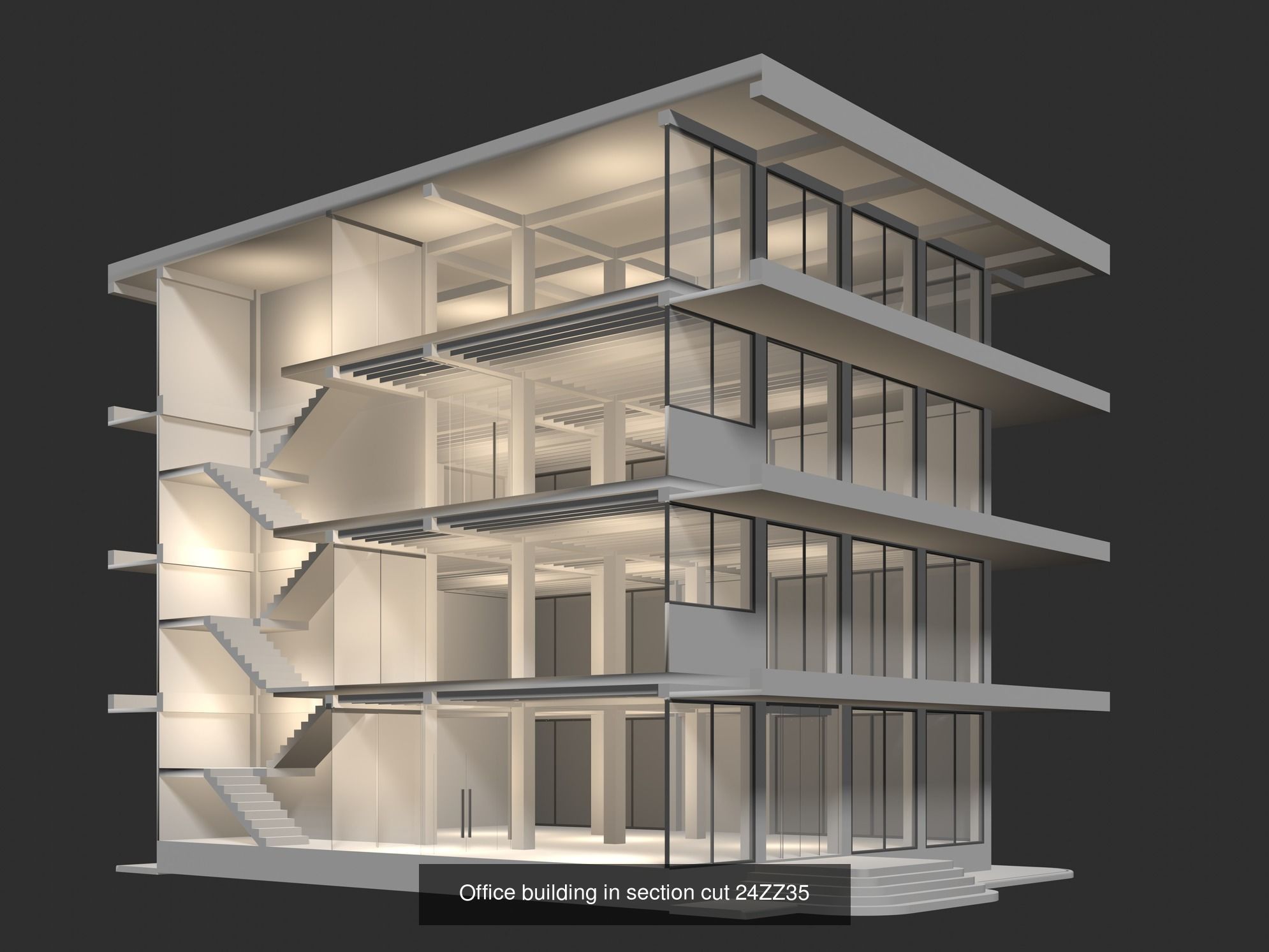Office buildings in section cut set 01 3D Model Collection_7