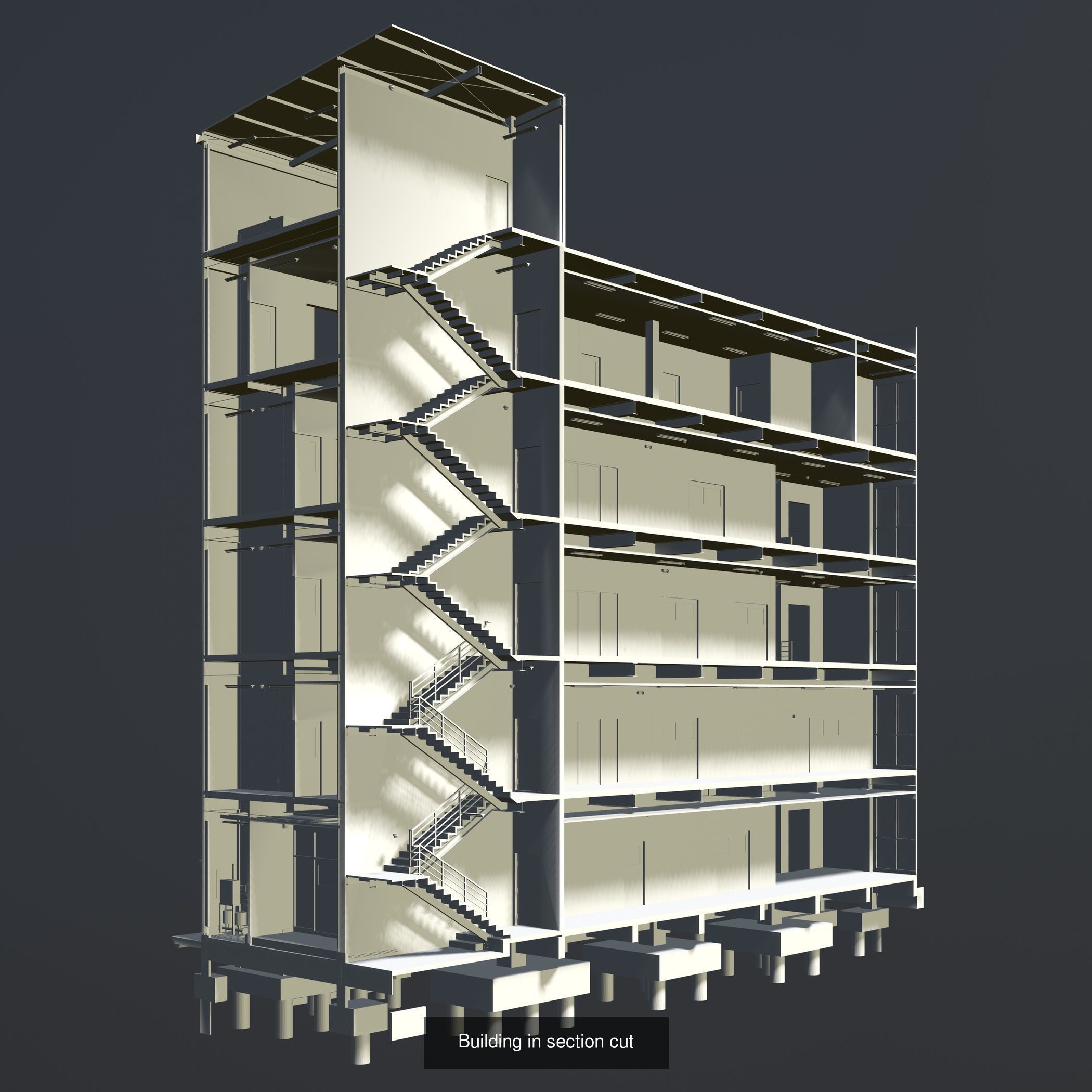 Office buildings in section cut set 01 3D Model Collection_1