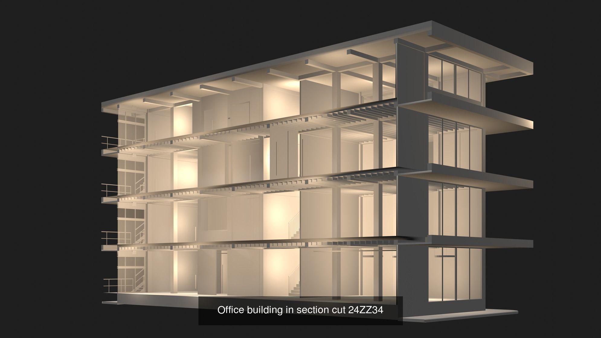 Office buildings in section cut set 01 3D Model Collection_6