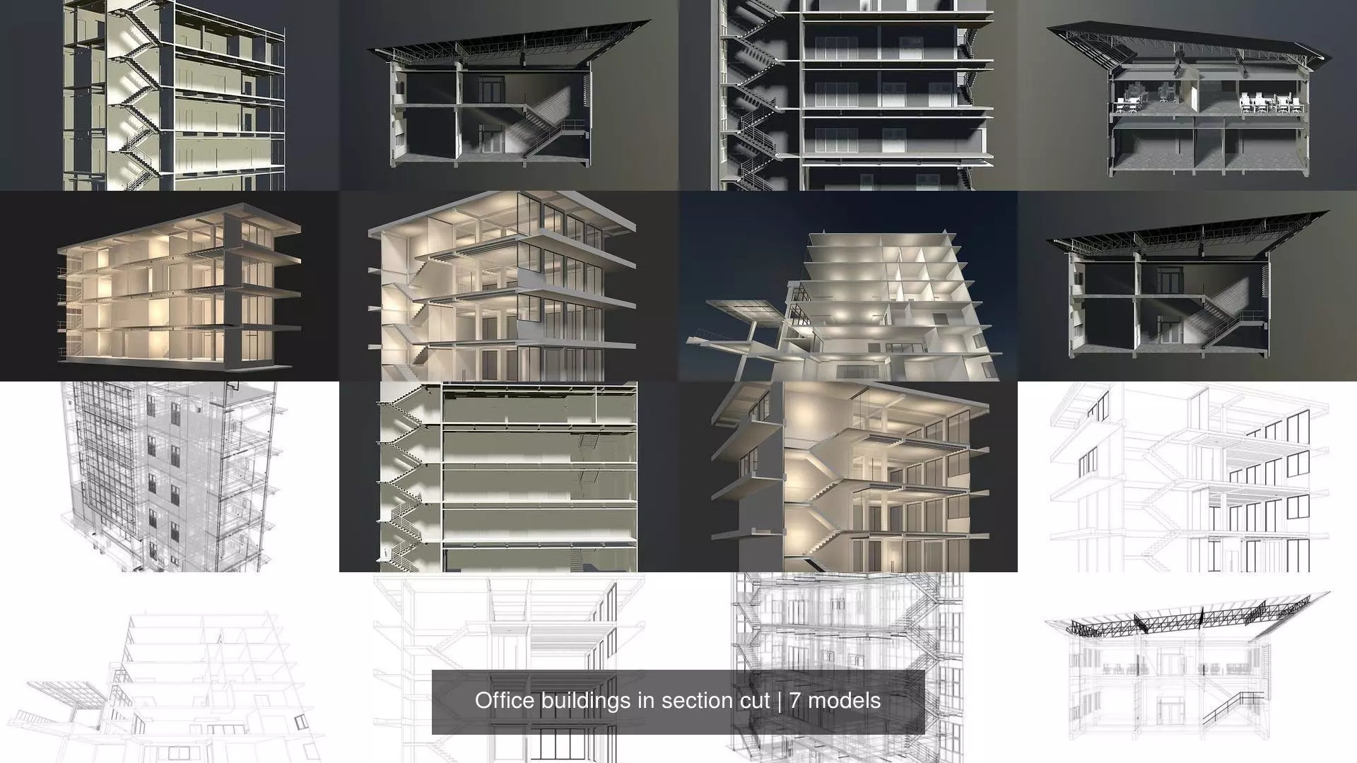 Office buildings in section cut set 01 3D Model Collection_0