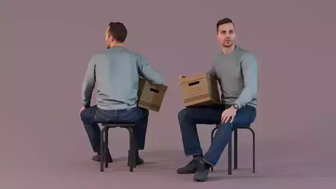Office Casual - Man Sitting with Bankers Box