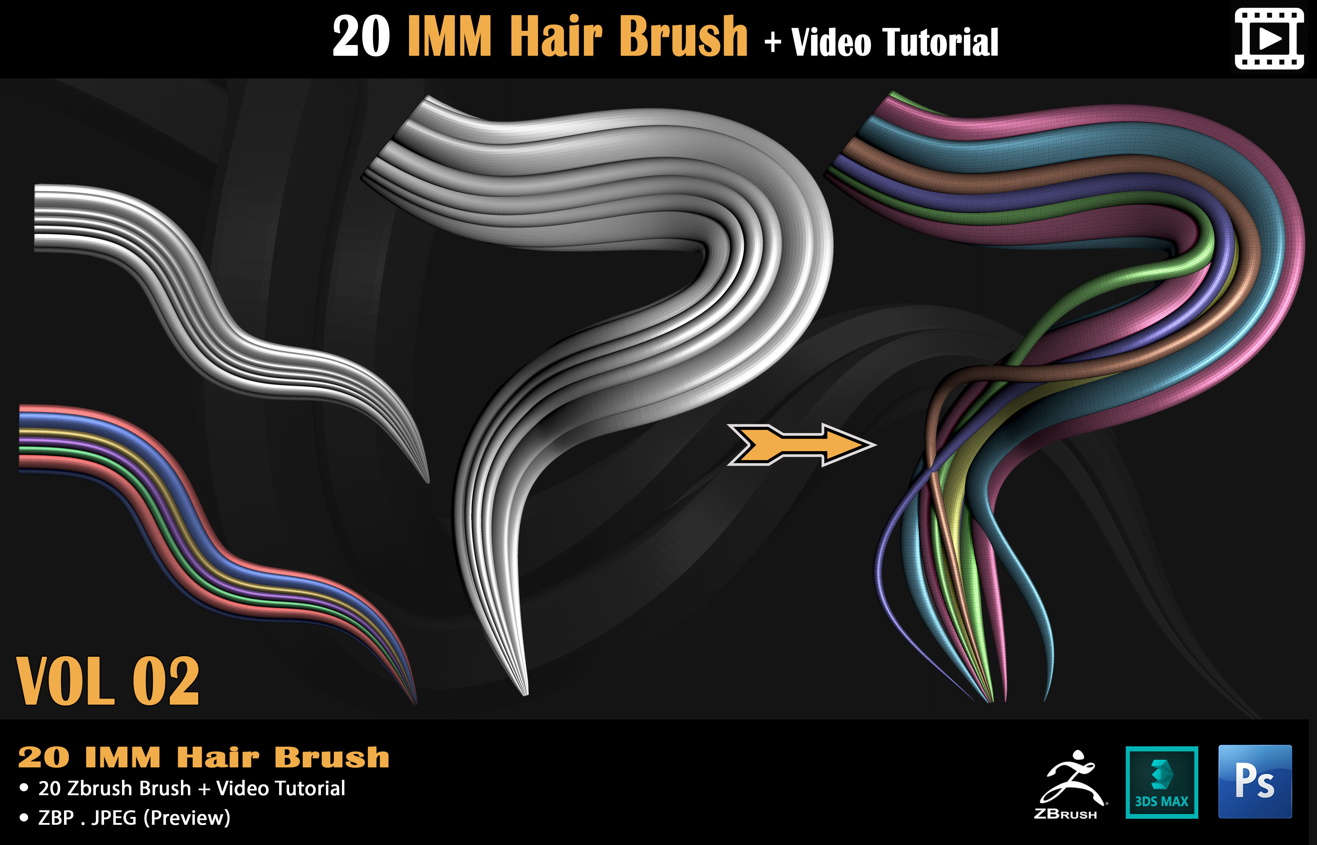 20 IMM Hair Brush - Video Tutorial Low-poly 3D model_11