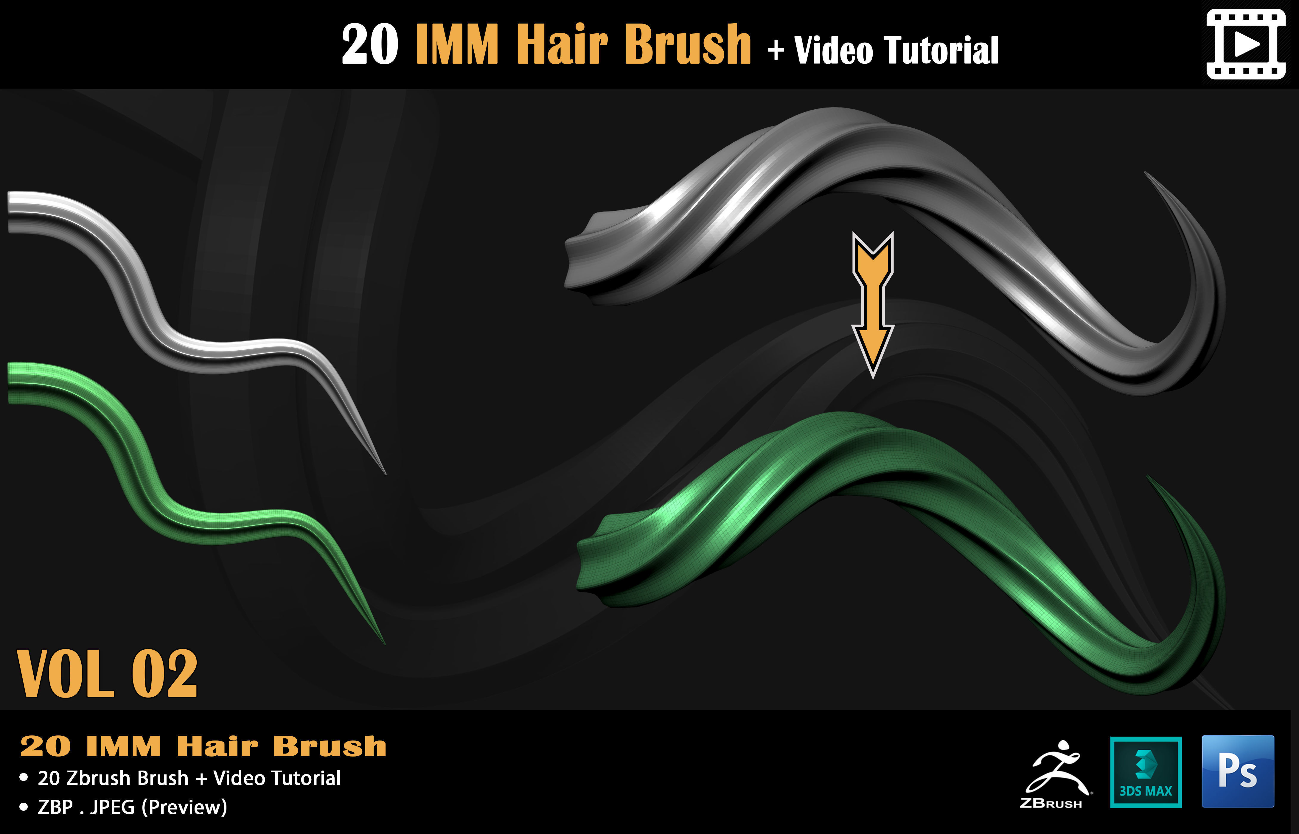 20 IMM Hair Brush - Video Tutorial Low-poly 3D model_17