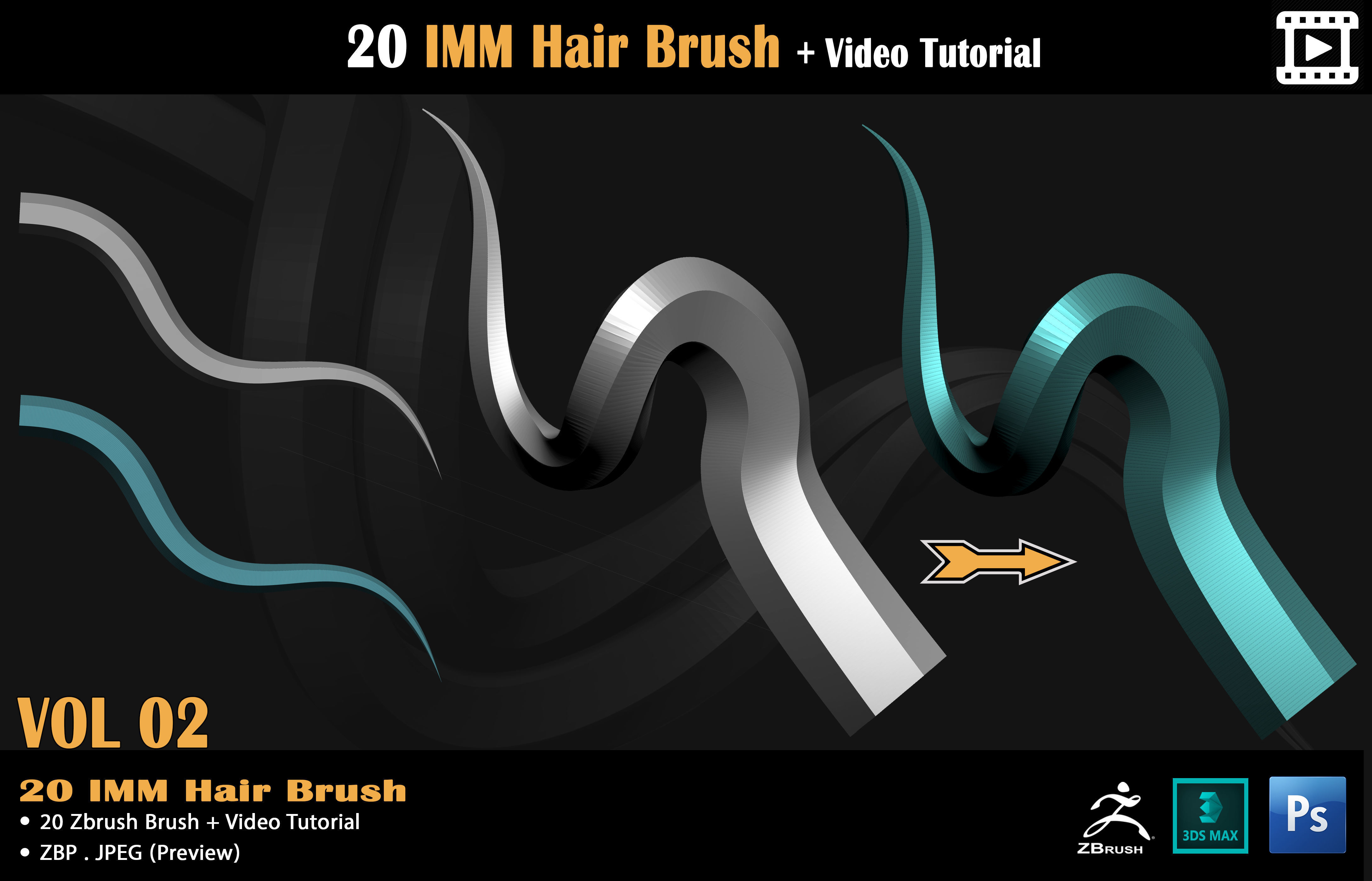 20 IMM Hair Brush - Video Tutorial Low-poly 3D model_6