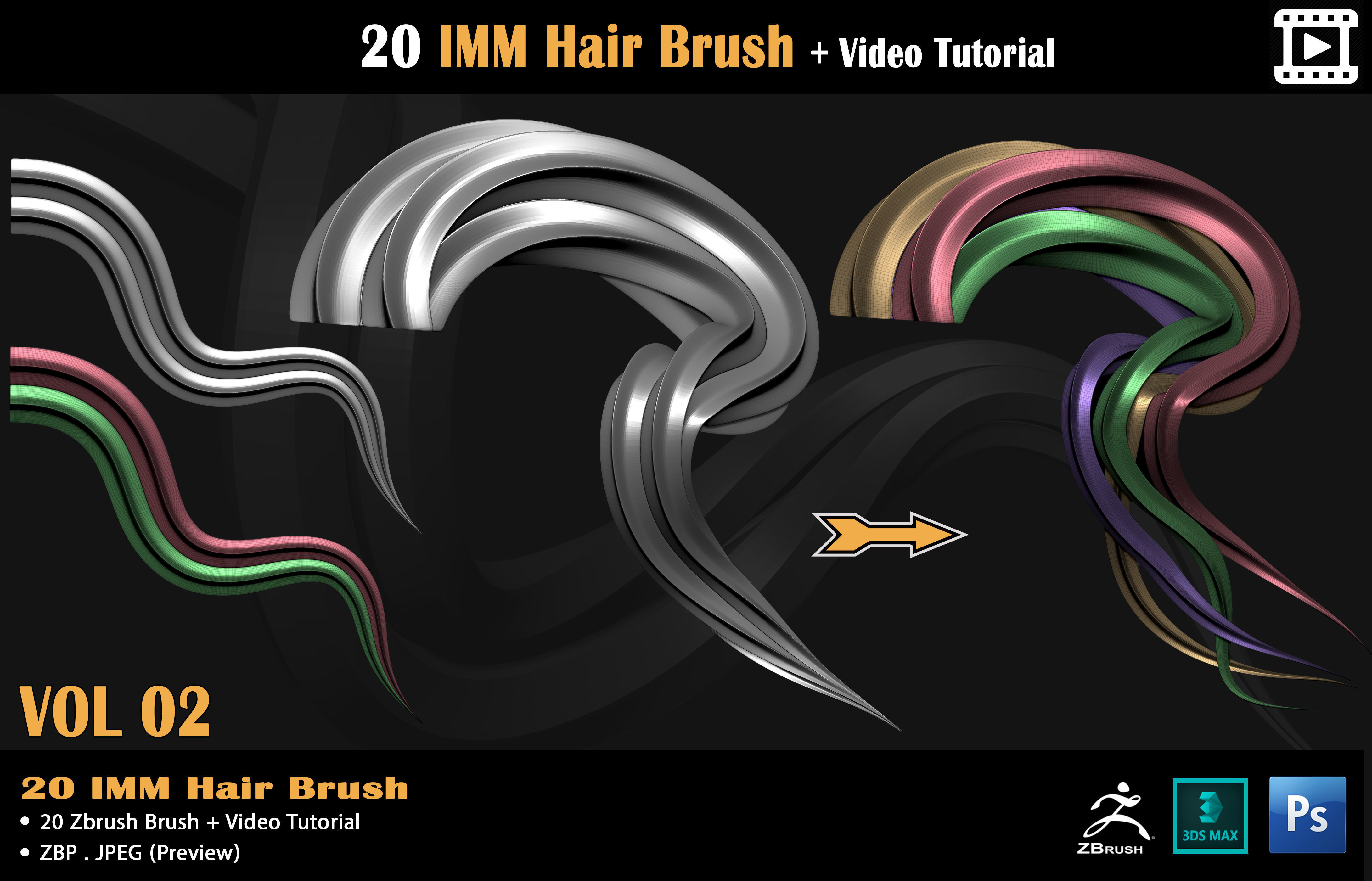 20 IMM Hair Brush - Video Tutorial Low-poly 3D model_16