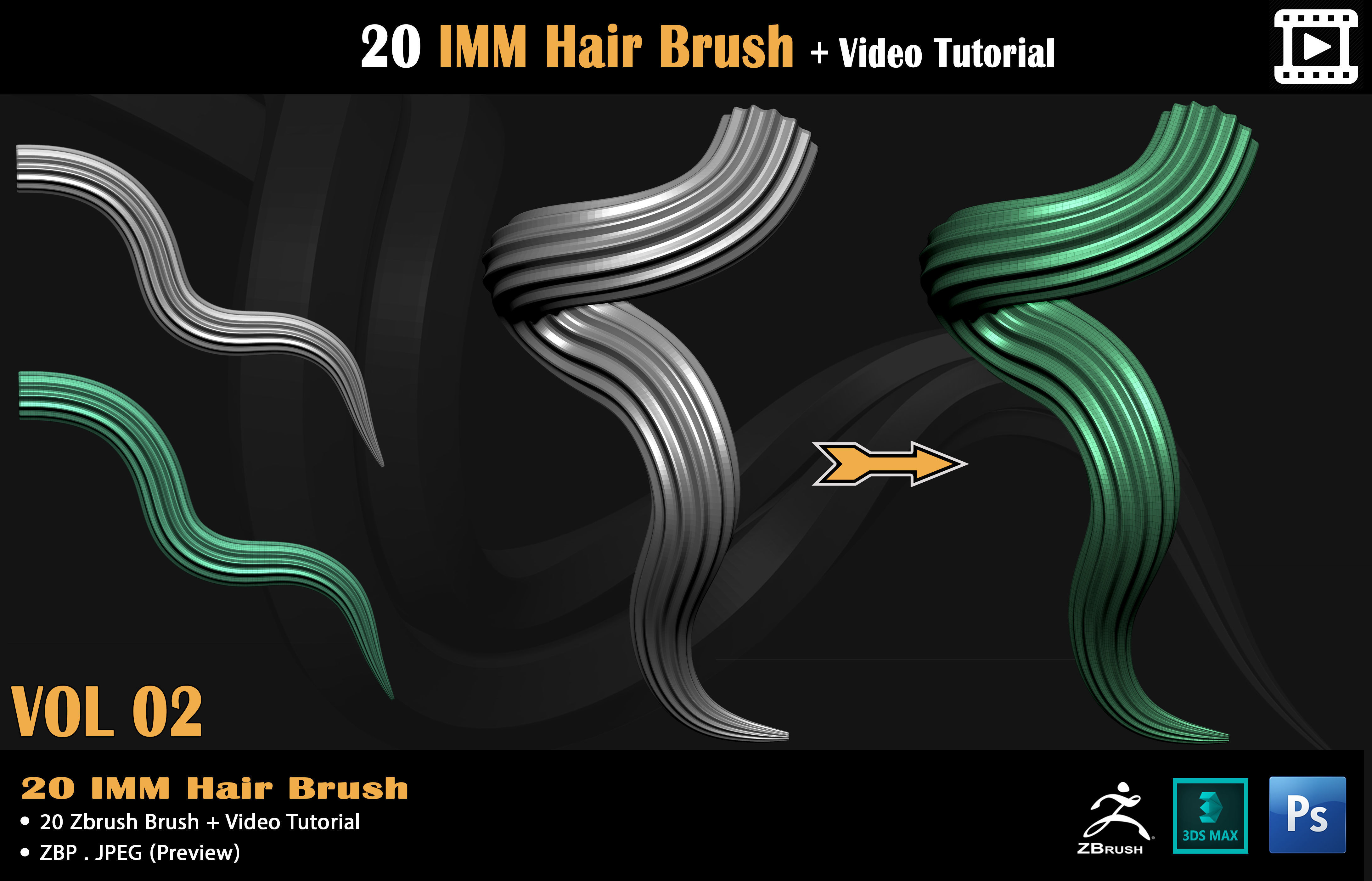 20 IMM Hair Brush - Video Tutorial Low-poly 3D model_20