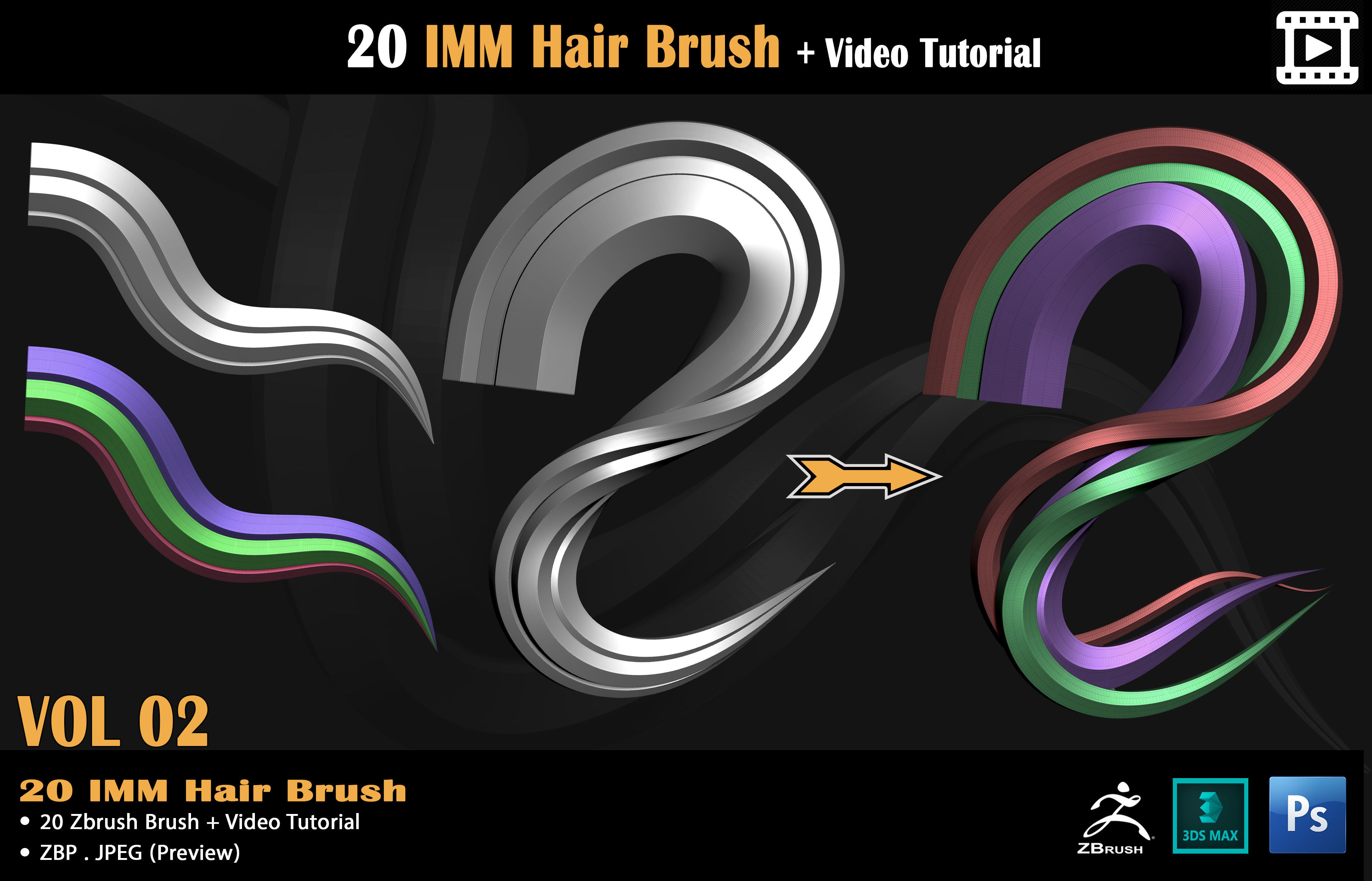 20 IMM Hair Brush - Video Tutorial Low-poly 3D model_4