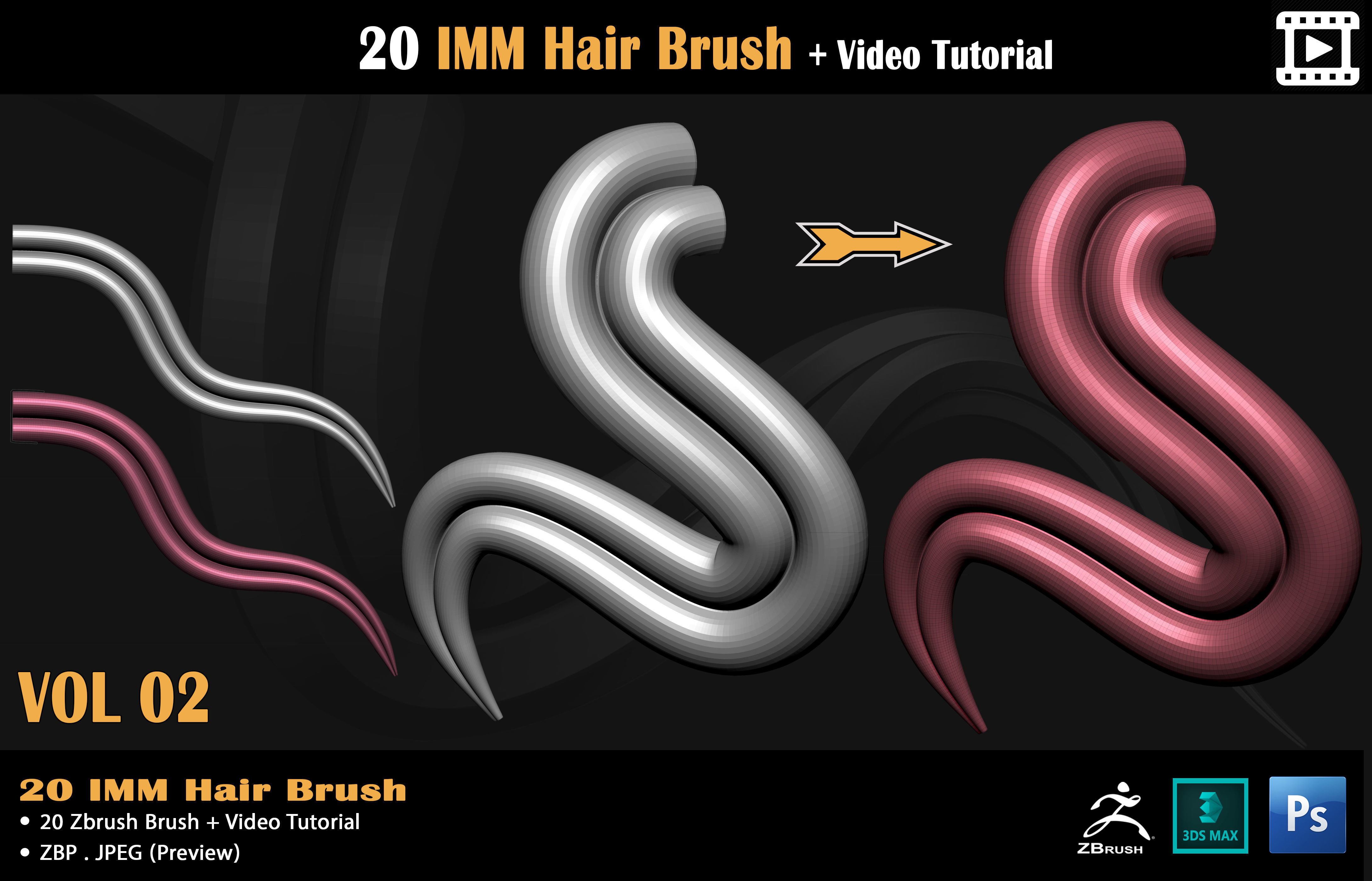 20 IMM Hair Brush - Video Tutorial Low-poly 3D model_13