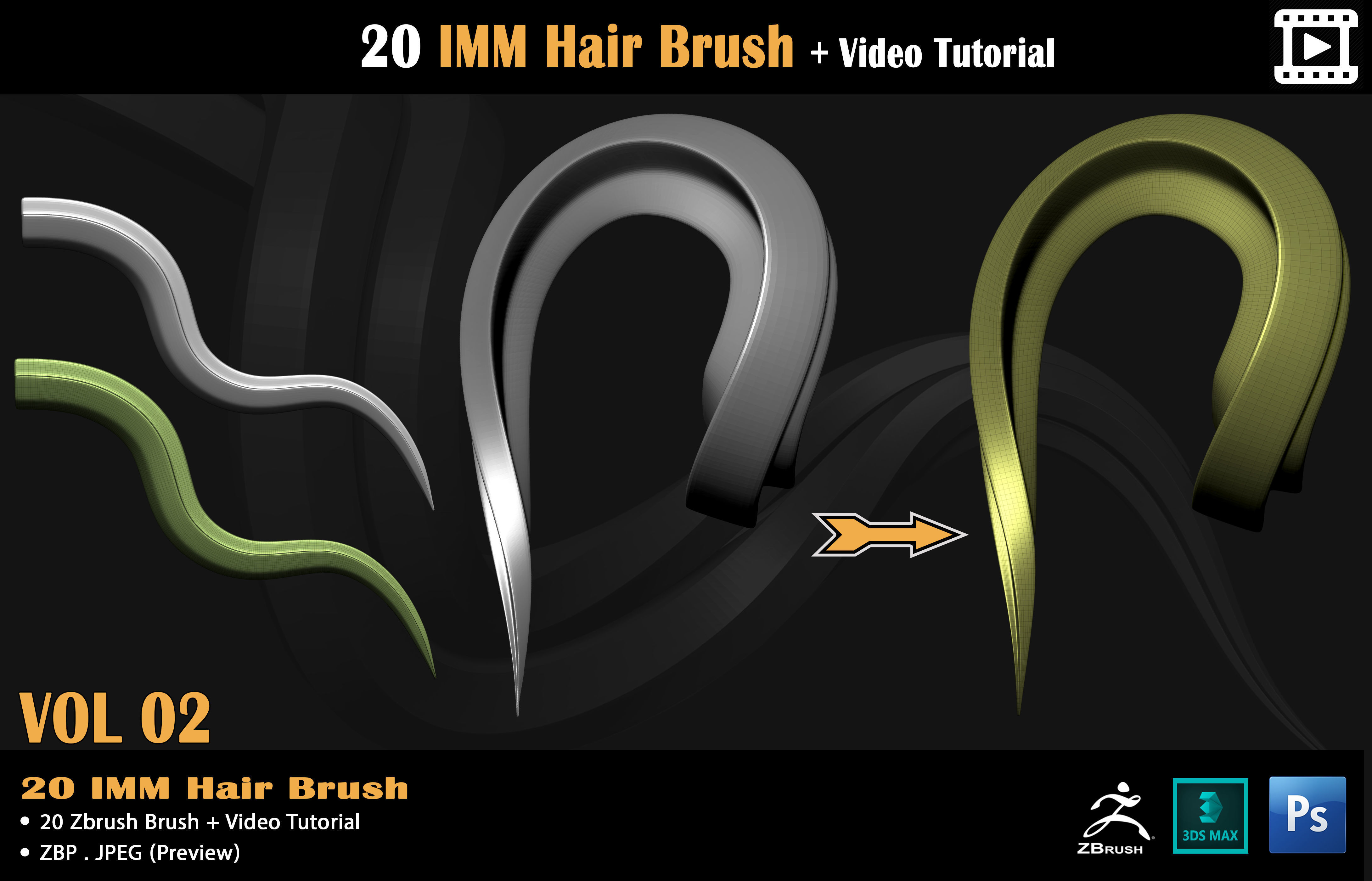 20 IMM Hair Brush - Video Tutorial Low-poly 3D model_8