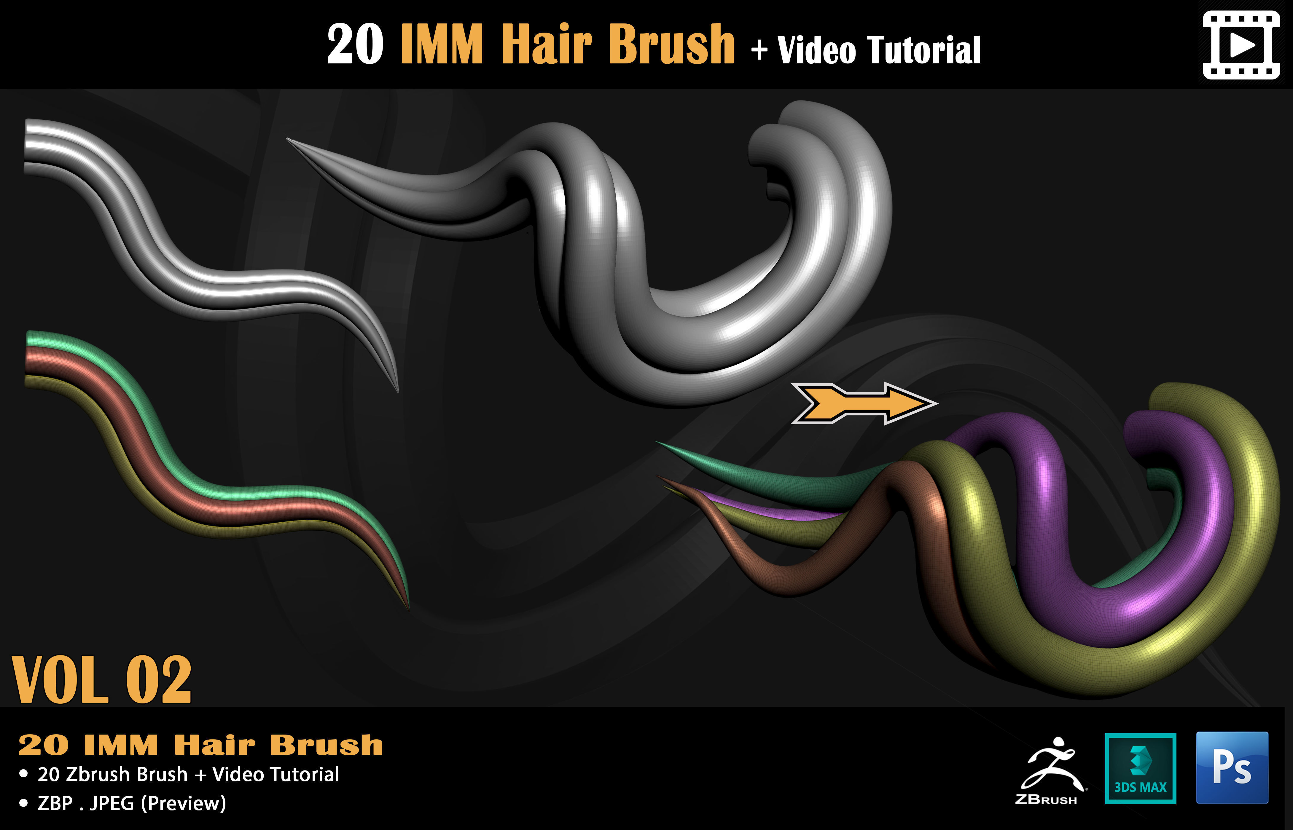 20 IMM Hair Brush - Video Tutorial Low-poly 3D model_3