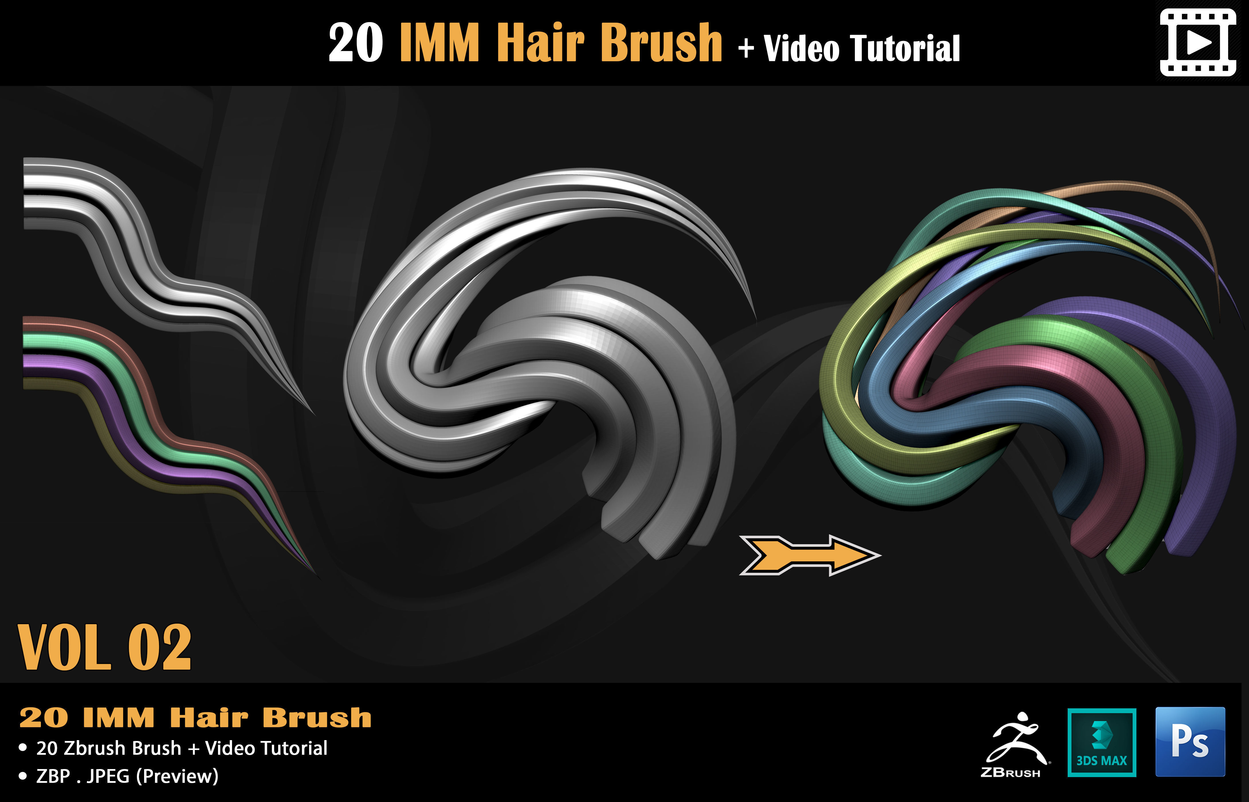 20 IMM Hair Brush - Video Tutorial Low-poly 3D model_19