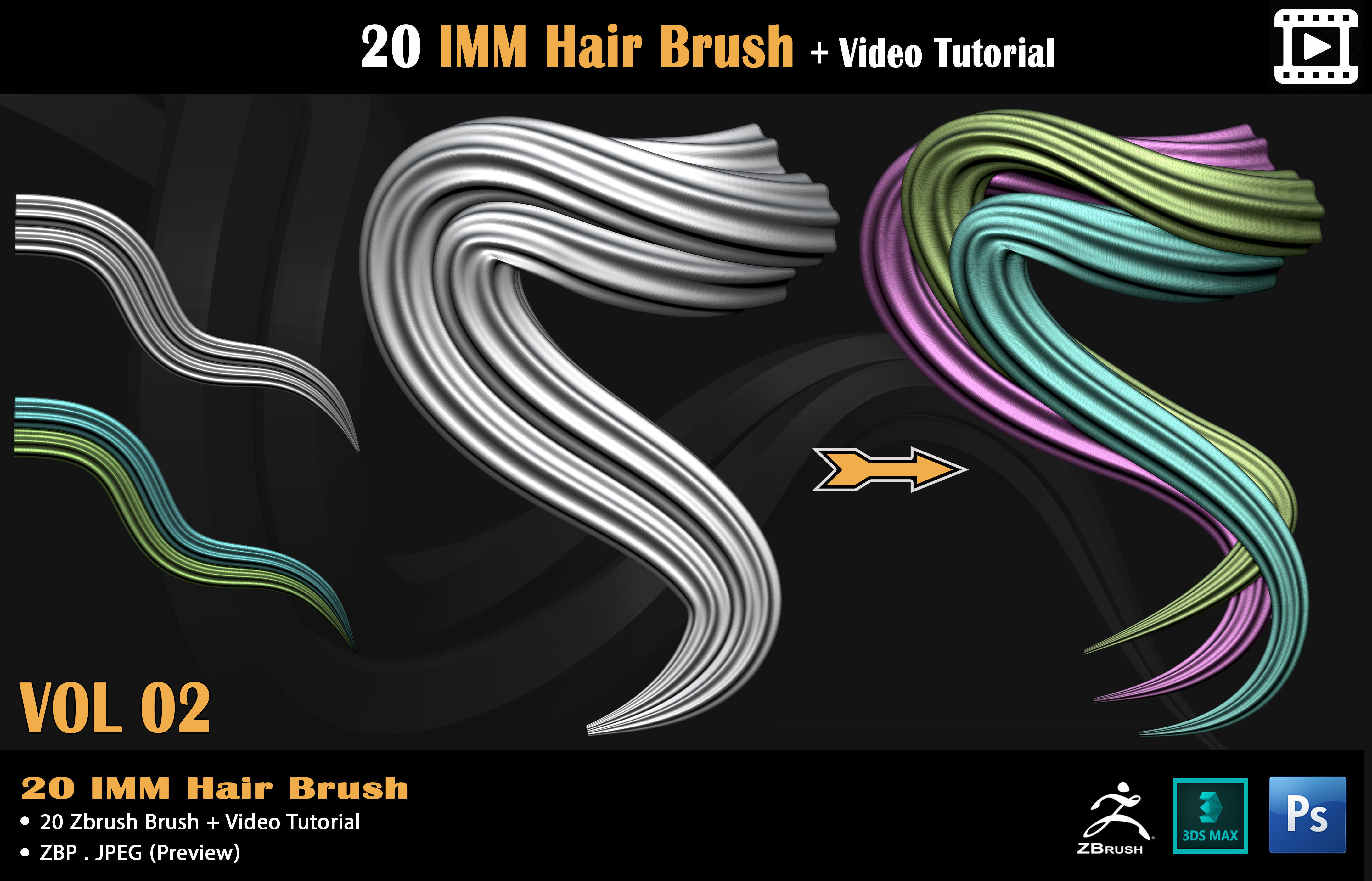 20 IMM Hair Brush - Video Tutorial Low-poly 3D model_15