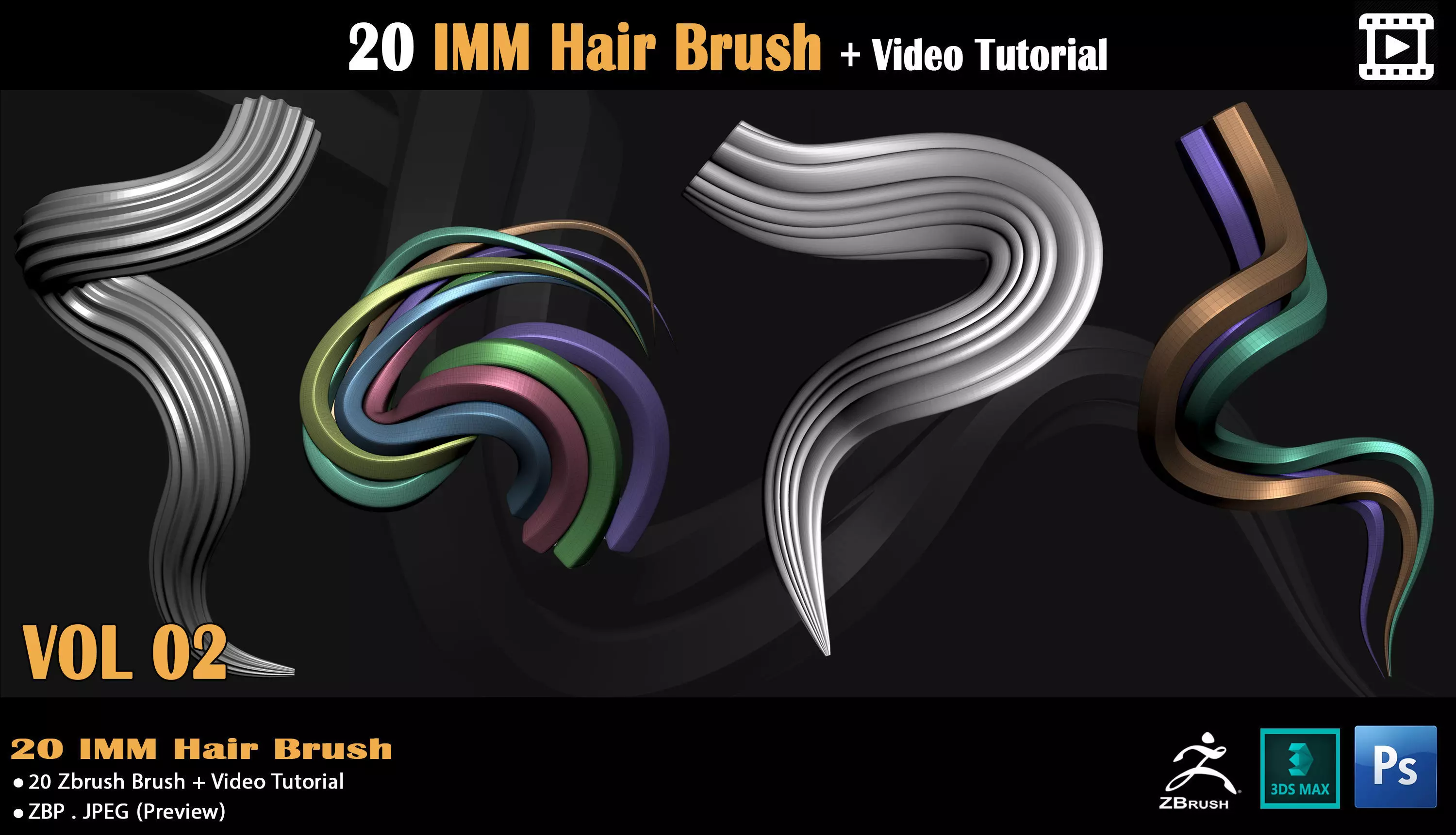 20 IMM Hair Brush - Video Tutorial Low-poly 3D model_0