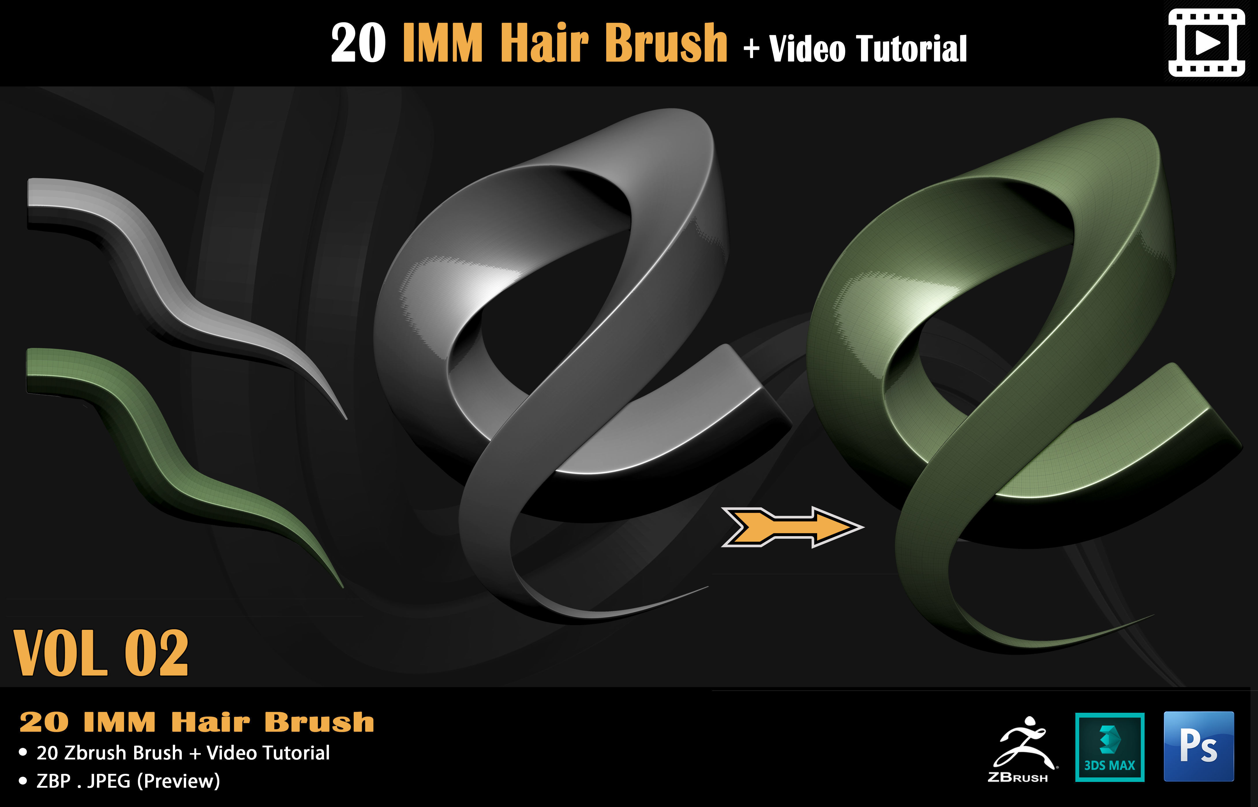 20 IMM Hair Brush - Video Tutorial Low-poly 3D model_18
