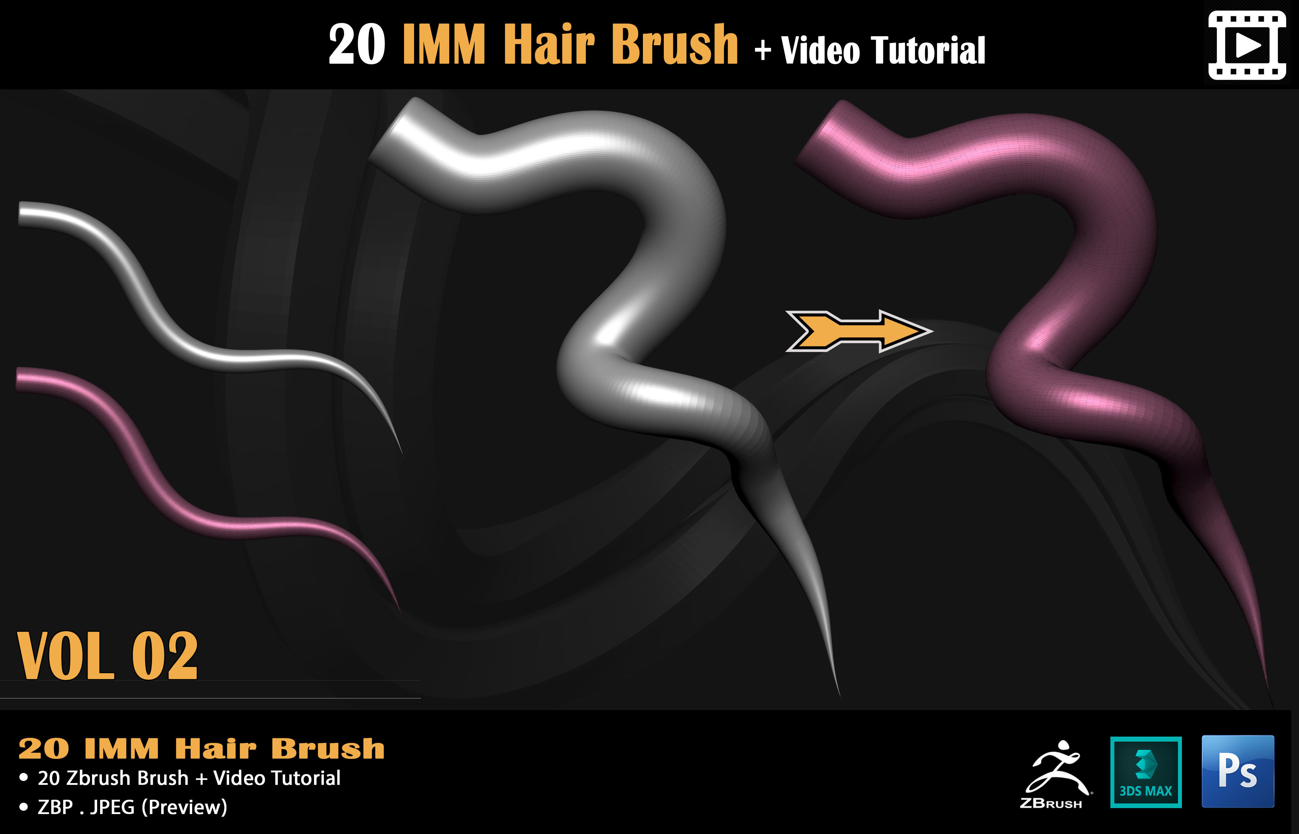 20 IMM Hair Brush - Video Tutorial Low-poly 3D model_7