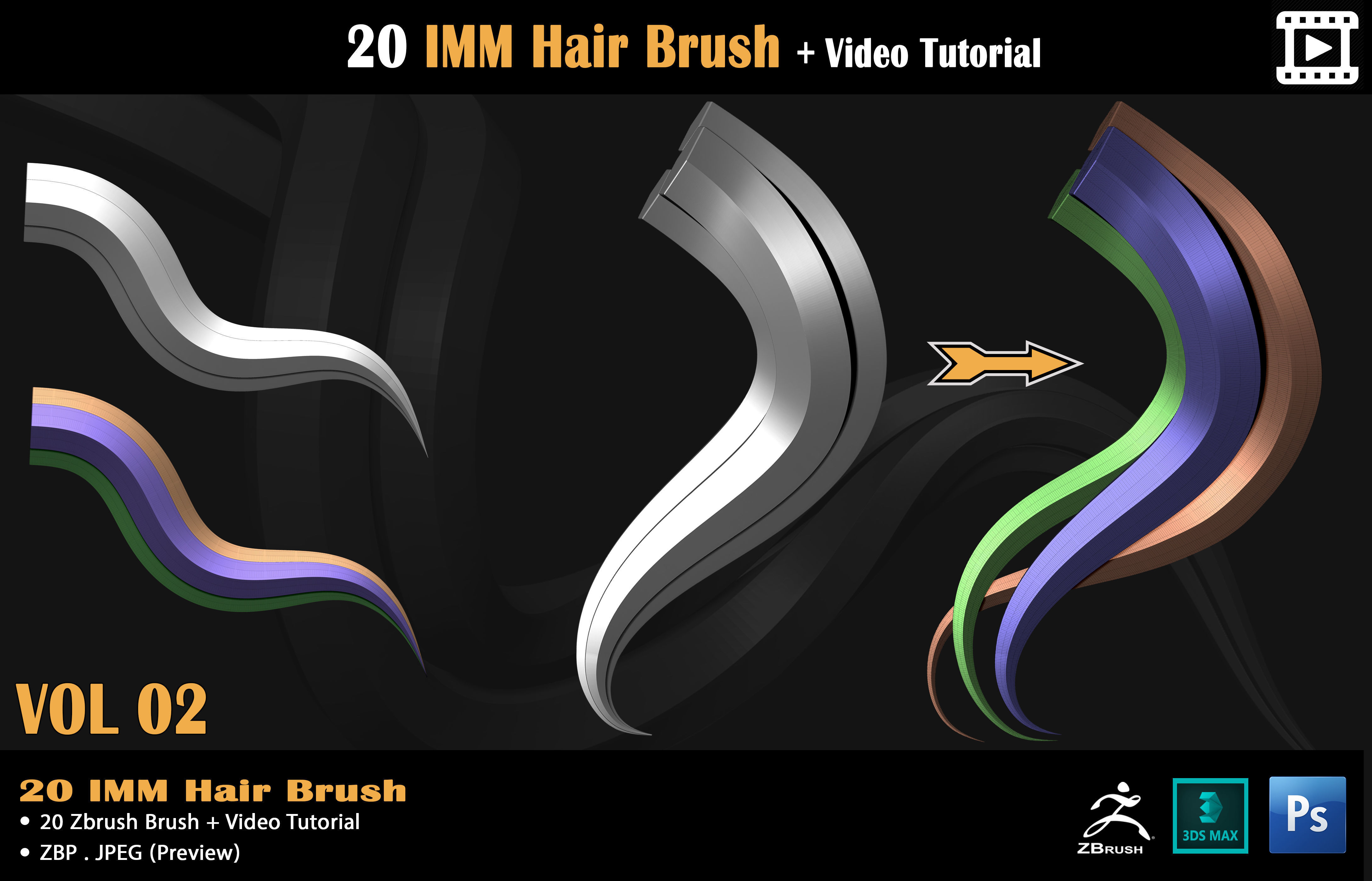 20 IMM Hair Brush - Video Tutorial Low-poly 3D model_5