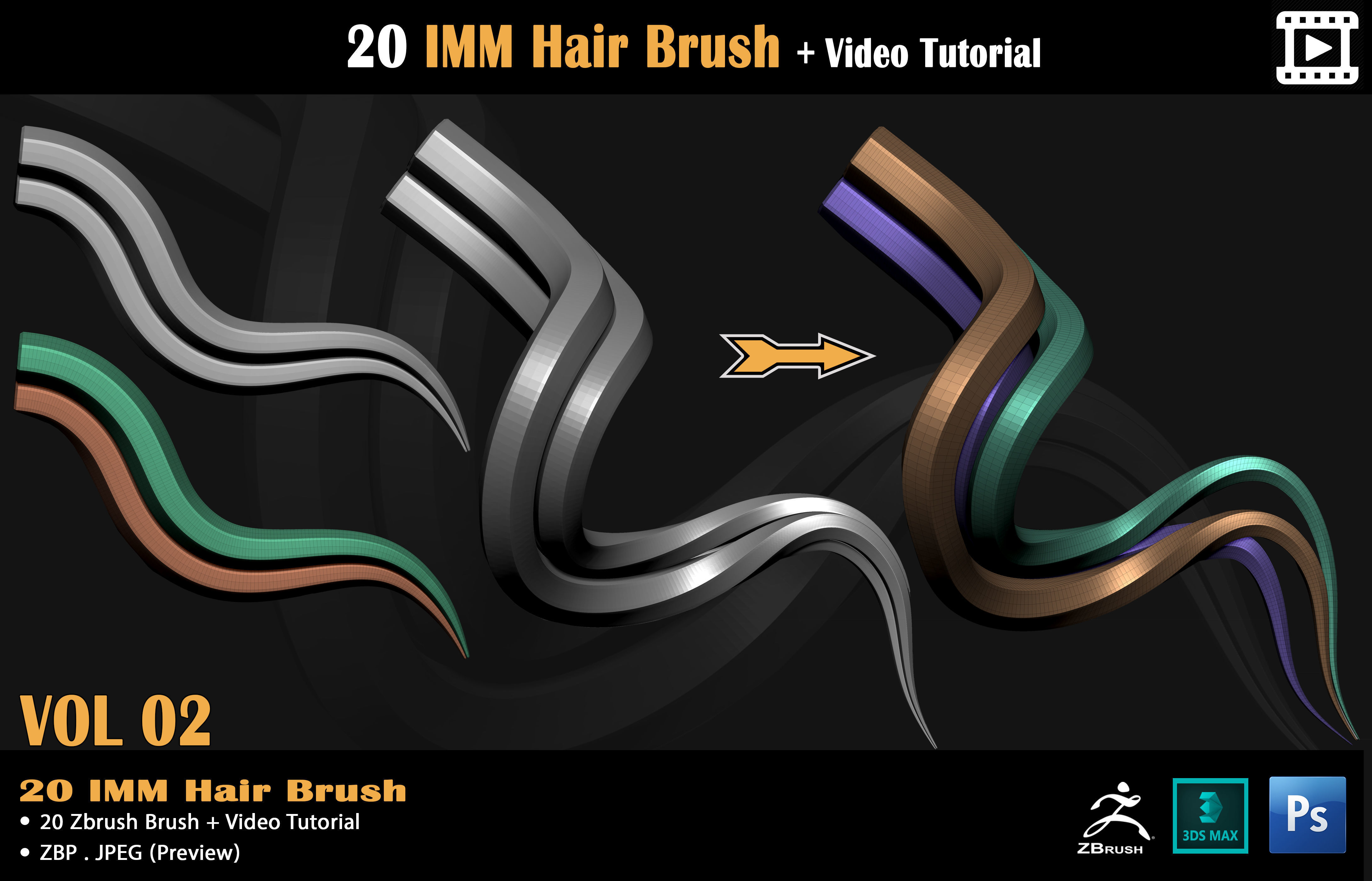 20 IMM Hair Brush - Video Tutorial Low-poly 3D model_2