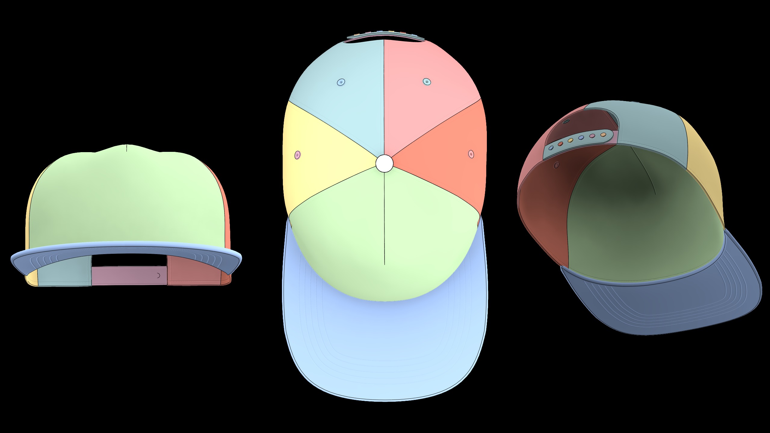 BASIC SNAPBACKS 6 and 5 panel genesis8 highpoly 3D model_10